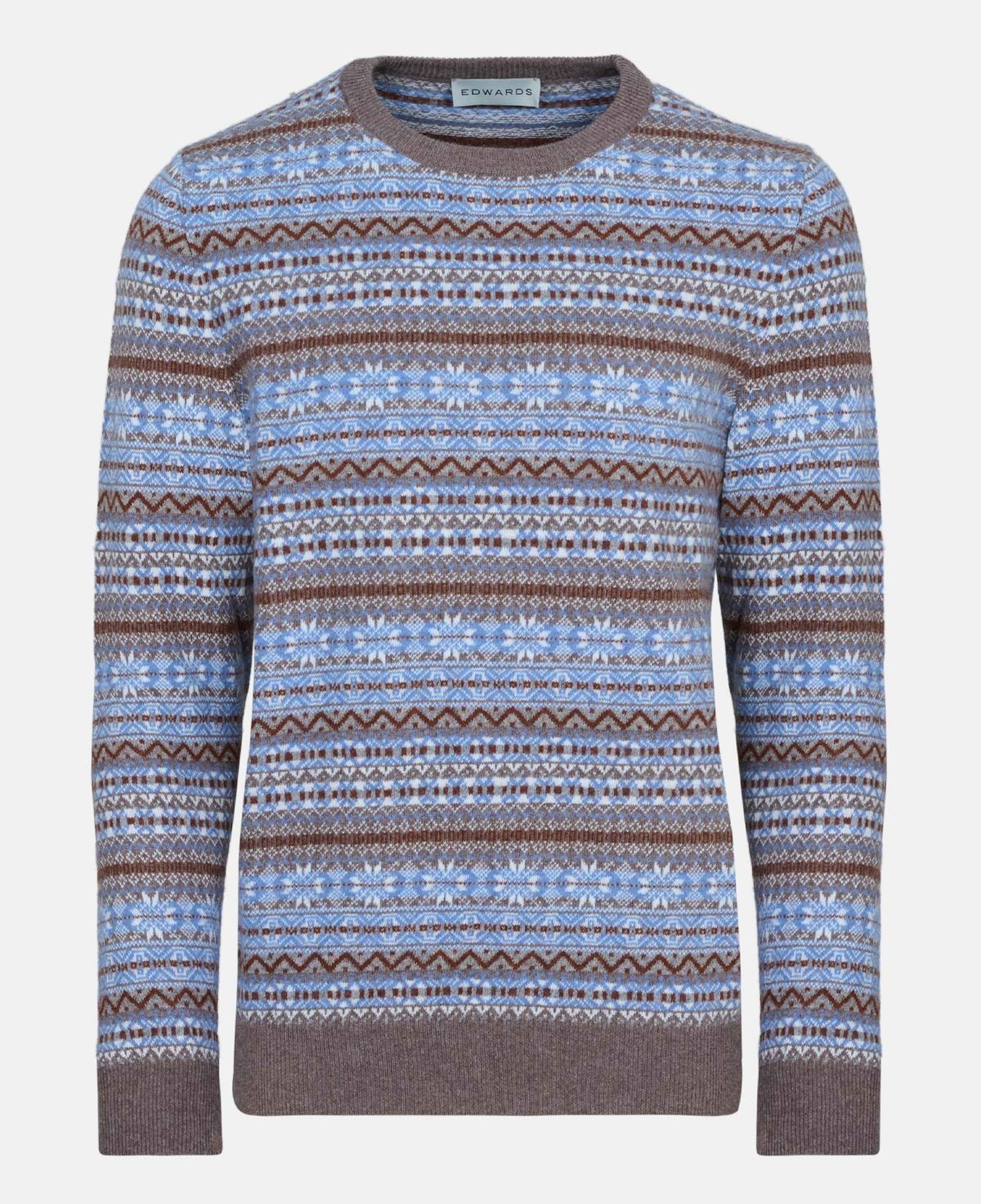 Erkek Kahverengi Bisiklet Yaka Desenli Lambswool Kazak