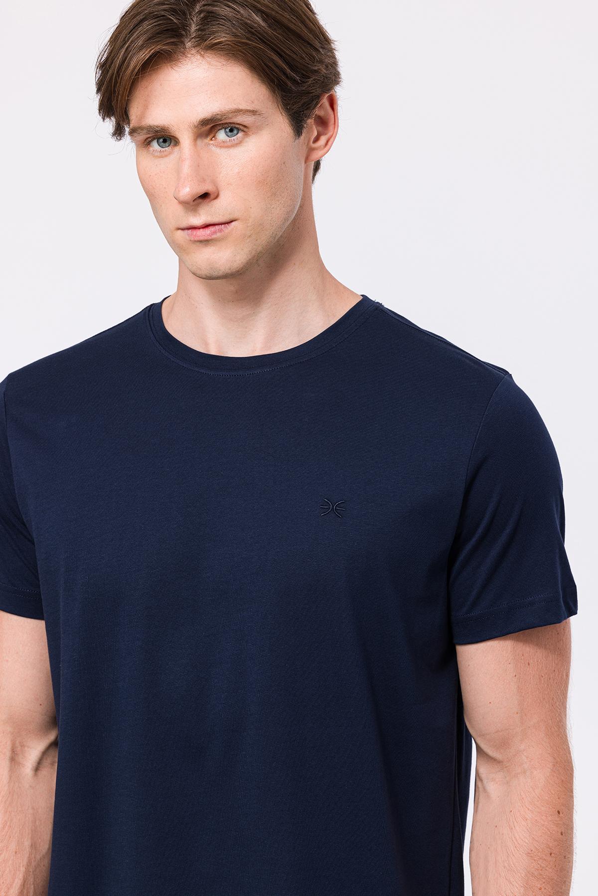 Erkek Lacivert Organik Pamuklu Bisiklet Yaka T-Shirt