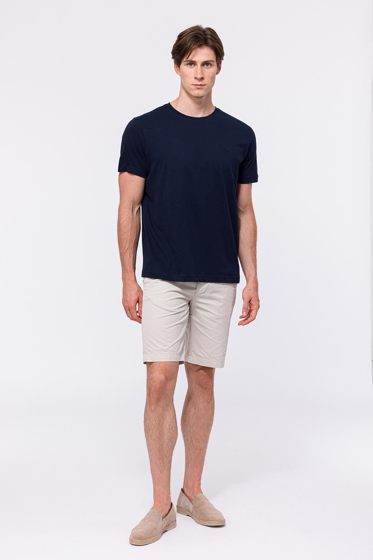 Erkek Lacivert Organik Pamuklu Bisiklet Yaka T-Shirt