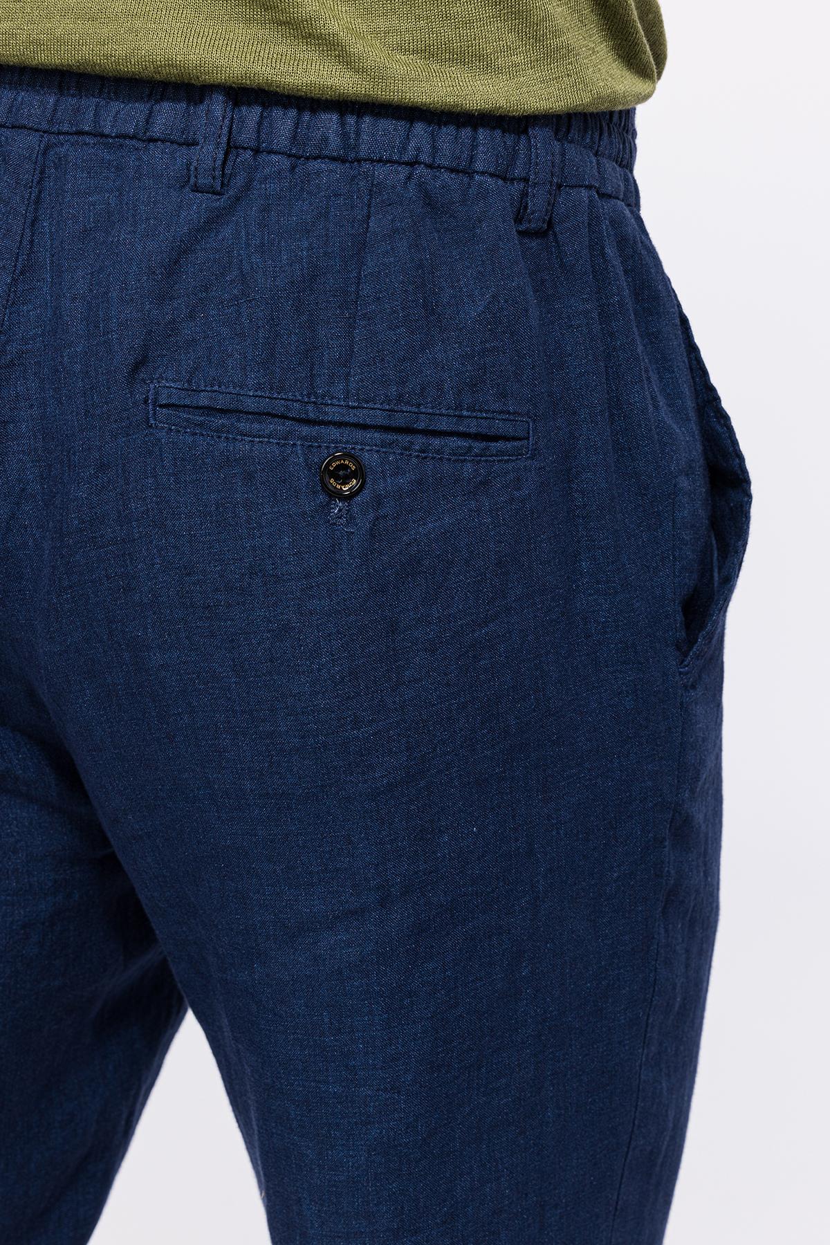 Erkek Mavi Leomaster Bağcıklı Keten Pantolon