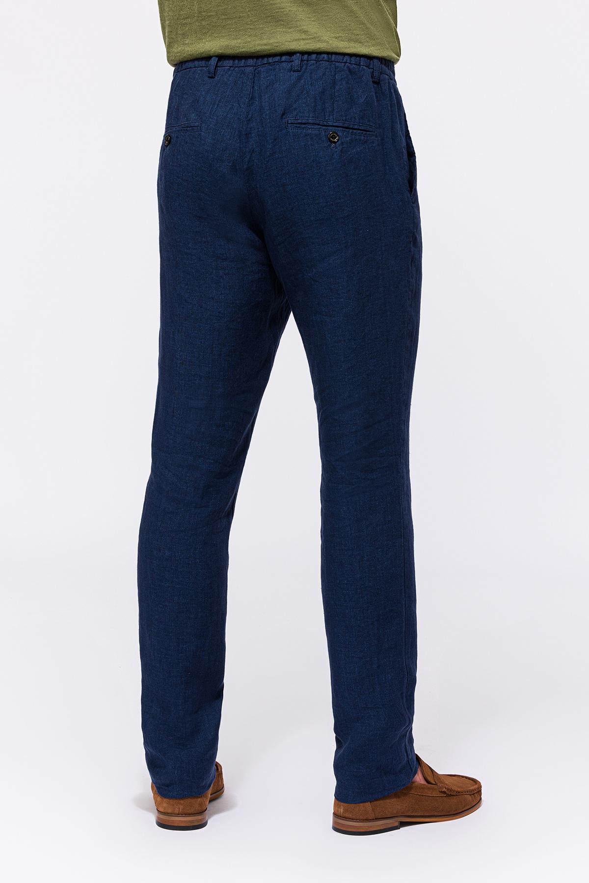 Erkek Mavi Leomaster Bağcıklı Keten Pantolon