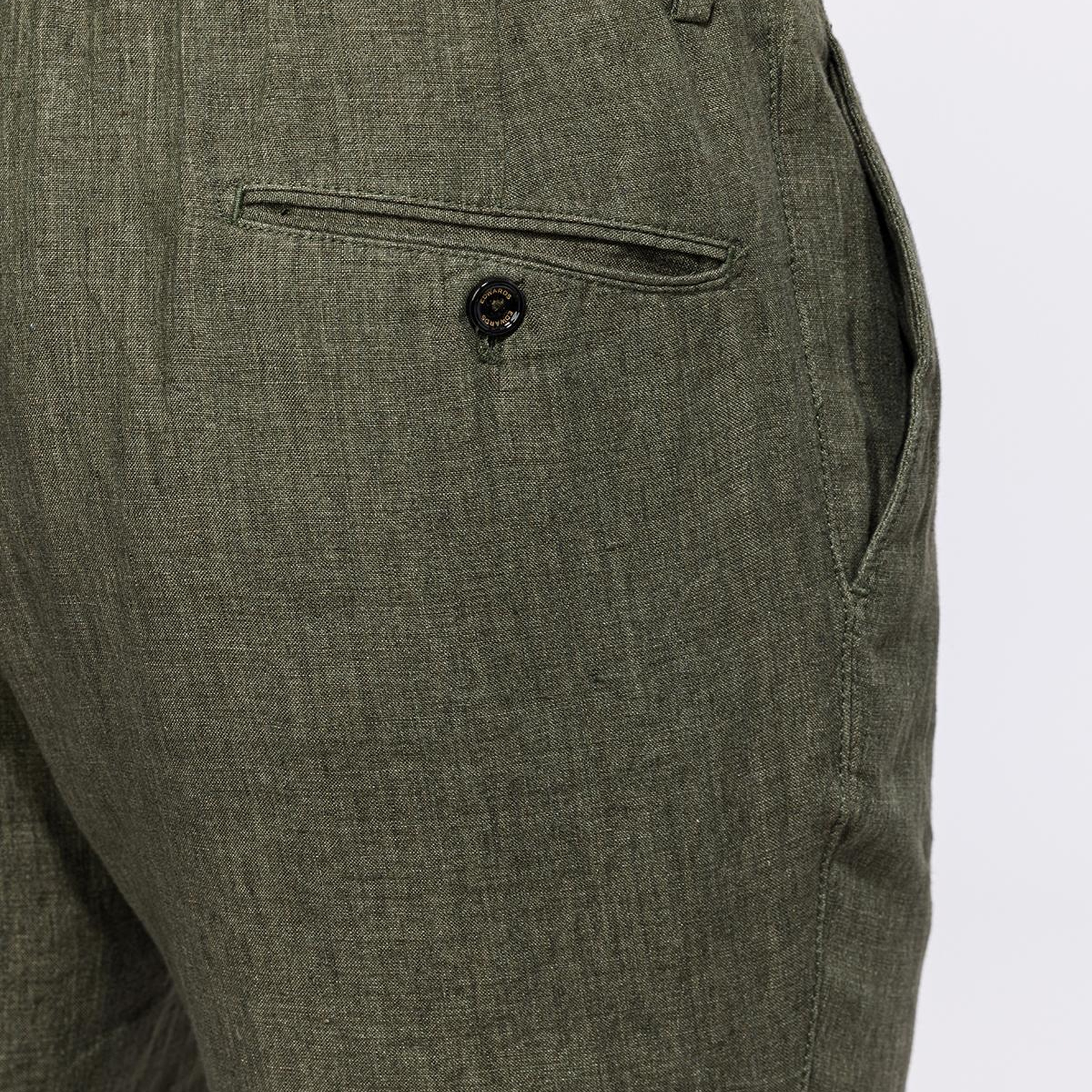 Erkek Haki Leomaster Bağcıklı Keten Pantolon