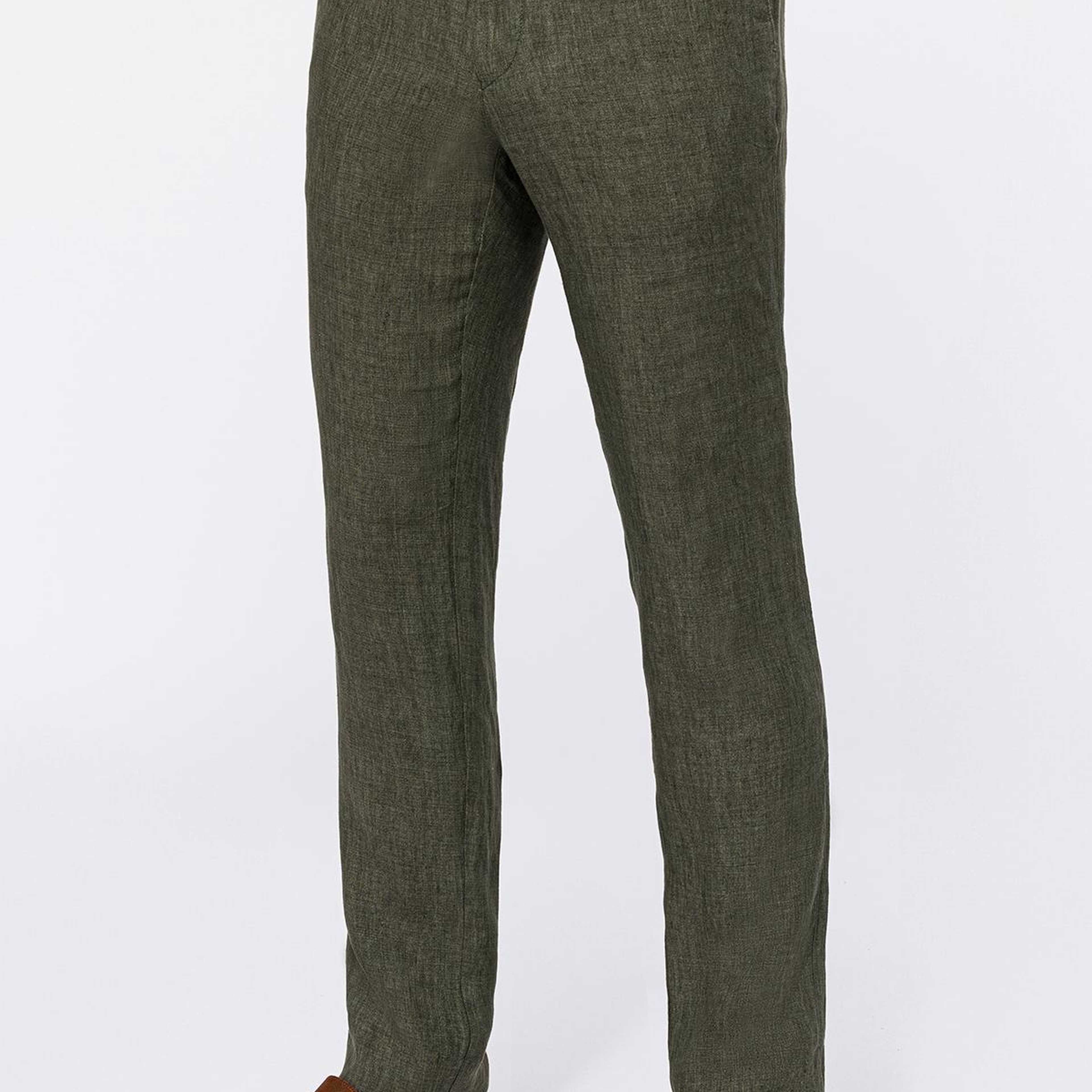 Erkek Haki Leomaster Bağcıklı Keten Pantolon