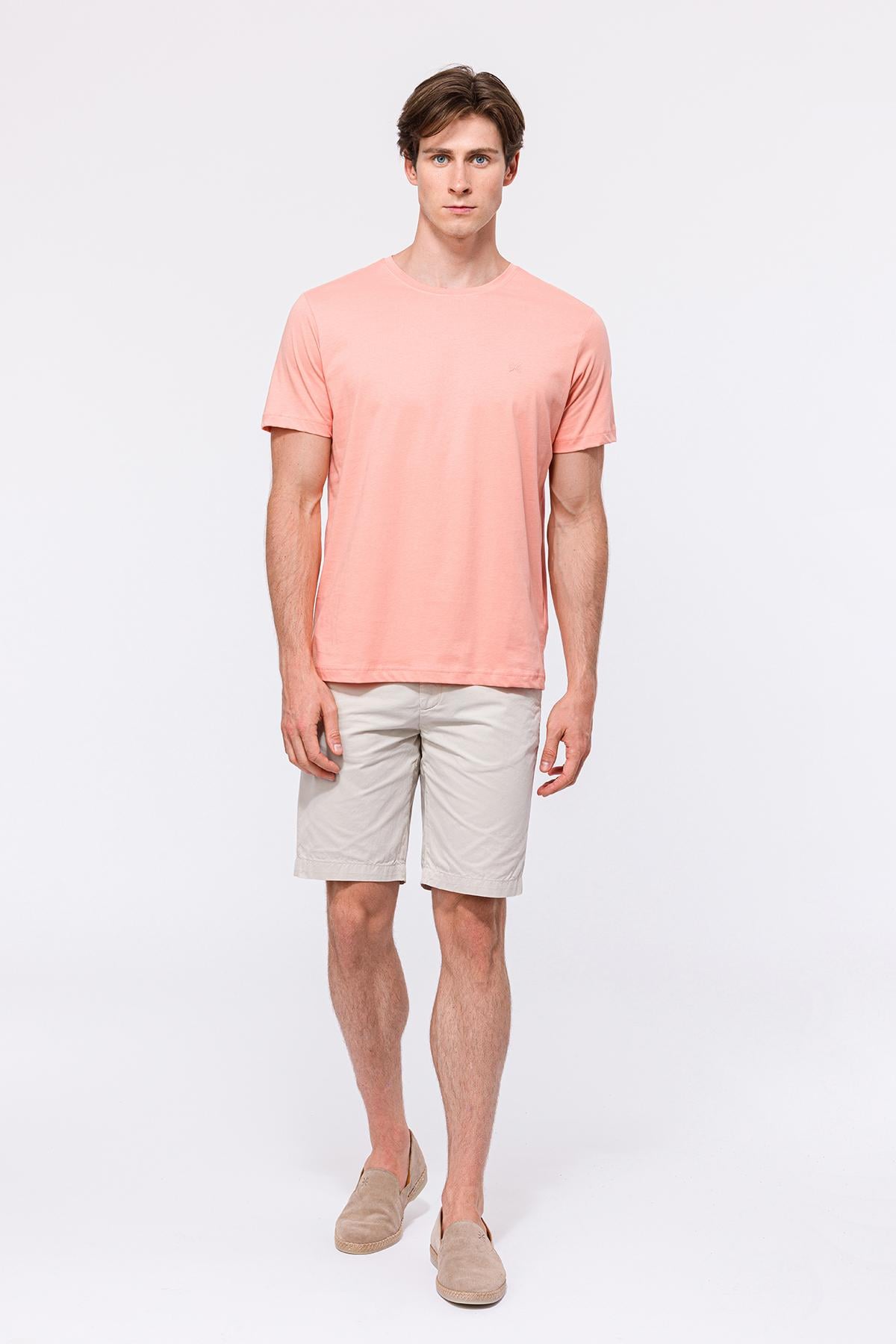 Erkek Pembe Organik Pamuklu Bisiklet Yaka T-Shirt
