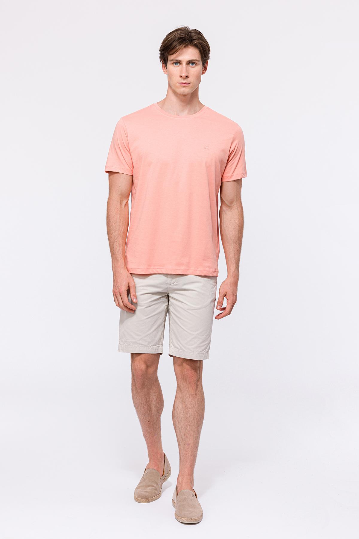 Erkek Pembe Organik Pamuklu Bisiklet Yaka T-Shirt