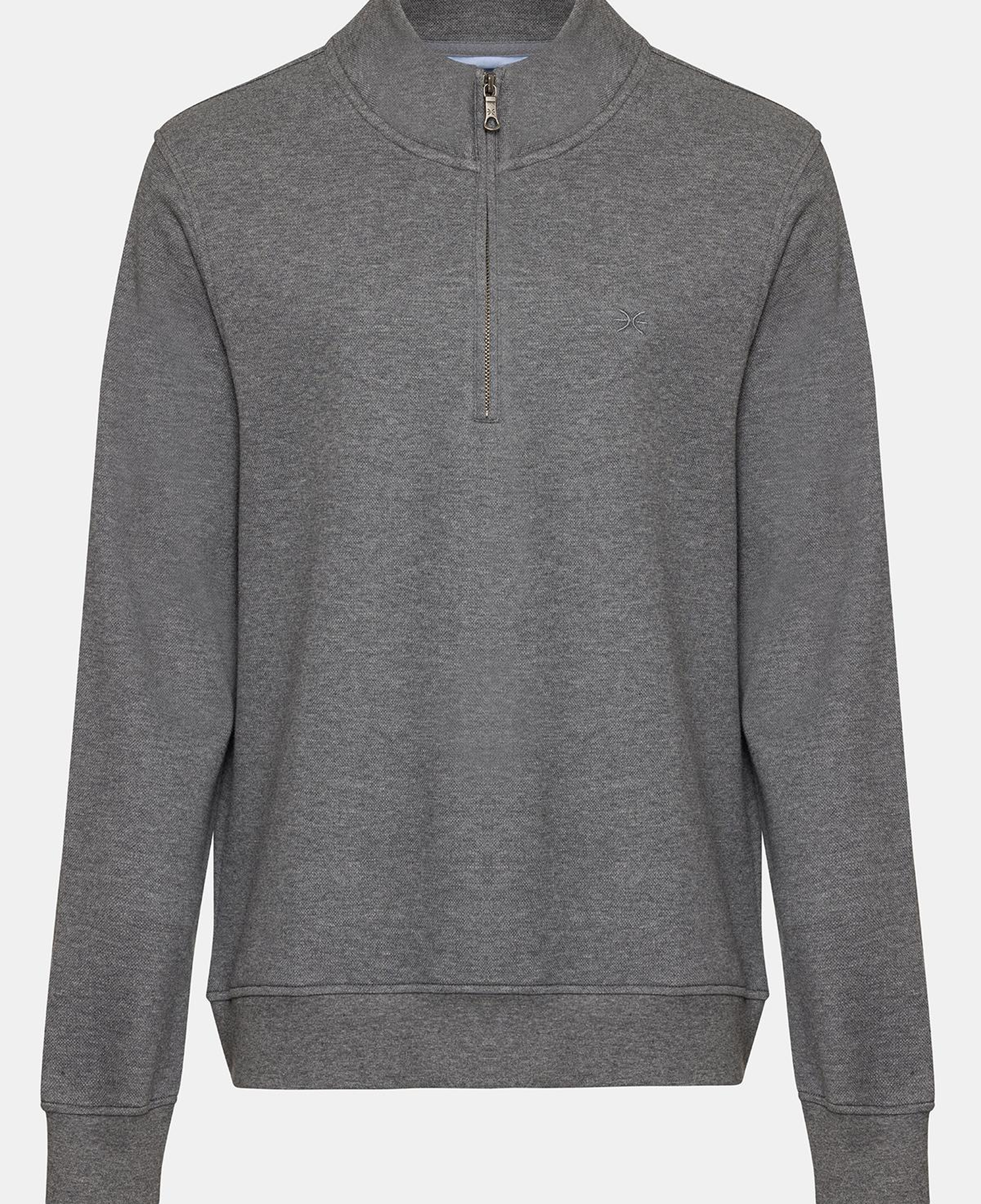 Erkek Gri Melanj Yarım Fermuarlı Organik Pamuklu Sweatshirt