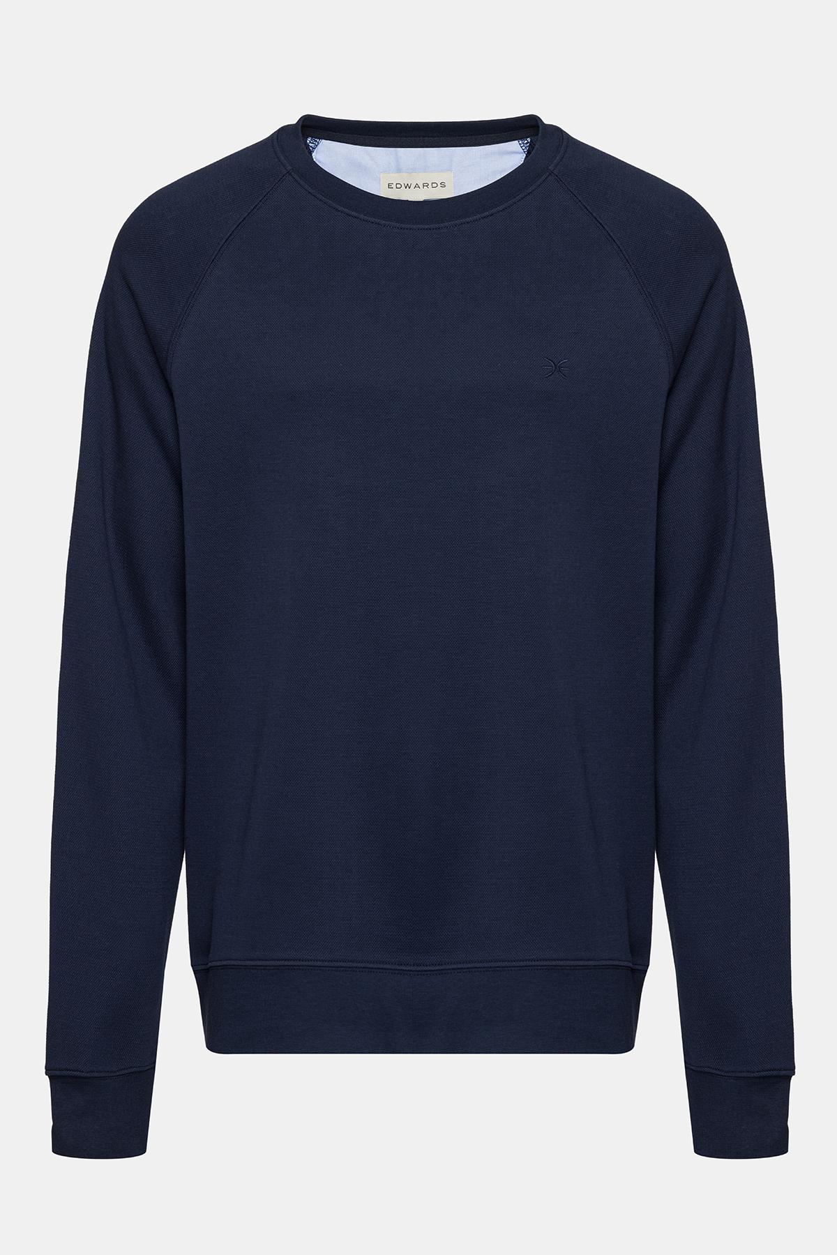 Erkek Lacivert Bisiklet Yaka Organik Pamuklu Sweatshirt