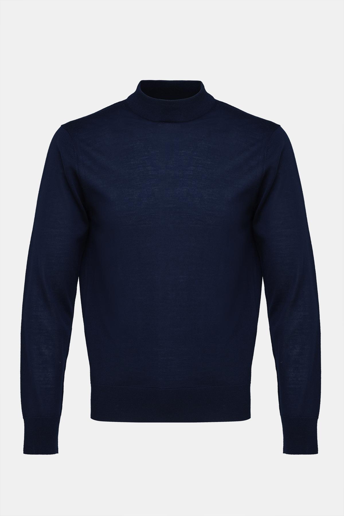 Erkek Lacivert Yün Yarım Balıkçı Yaka Kazak