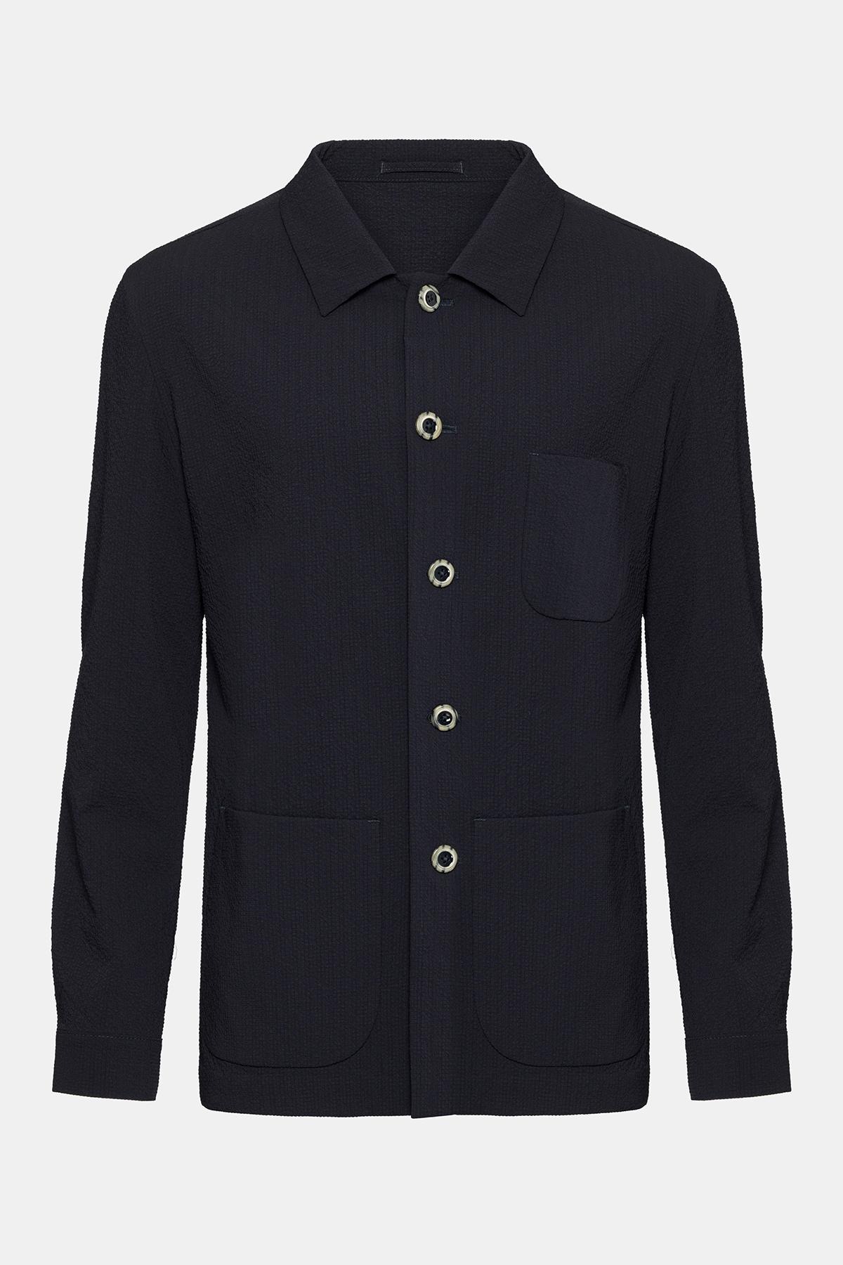 Erkek Lacivert Seersucker Casual Ceket