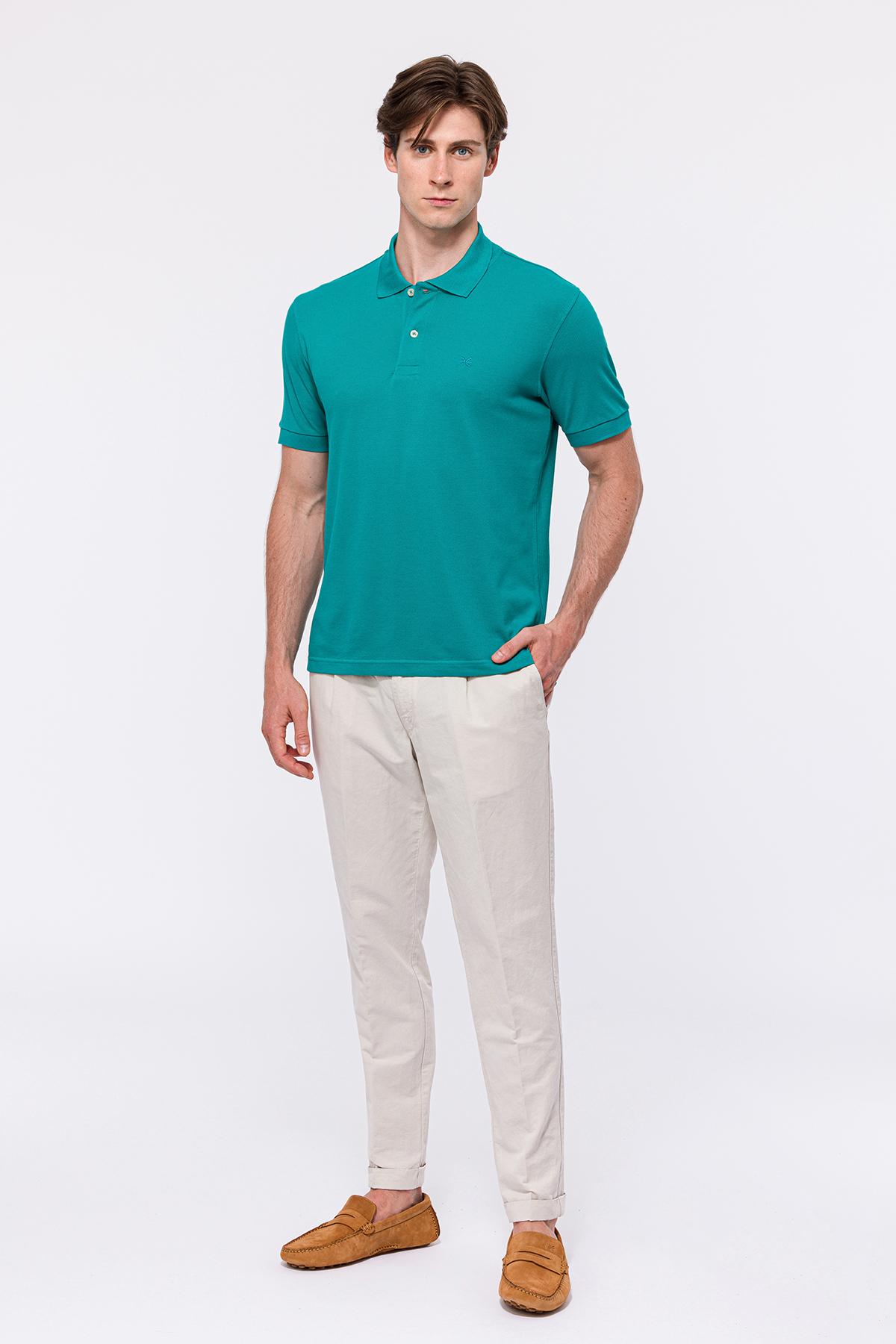 Erkek Petrol Kısa Kollu Polo Yaka T-Shirt