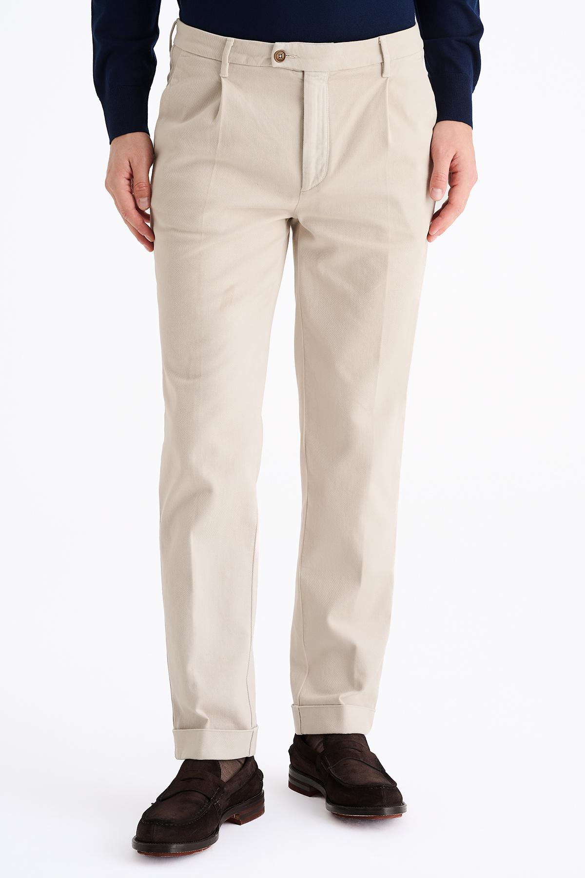 Erkek Bej Slim Fit Chino Pantolon