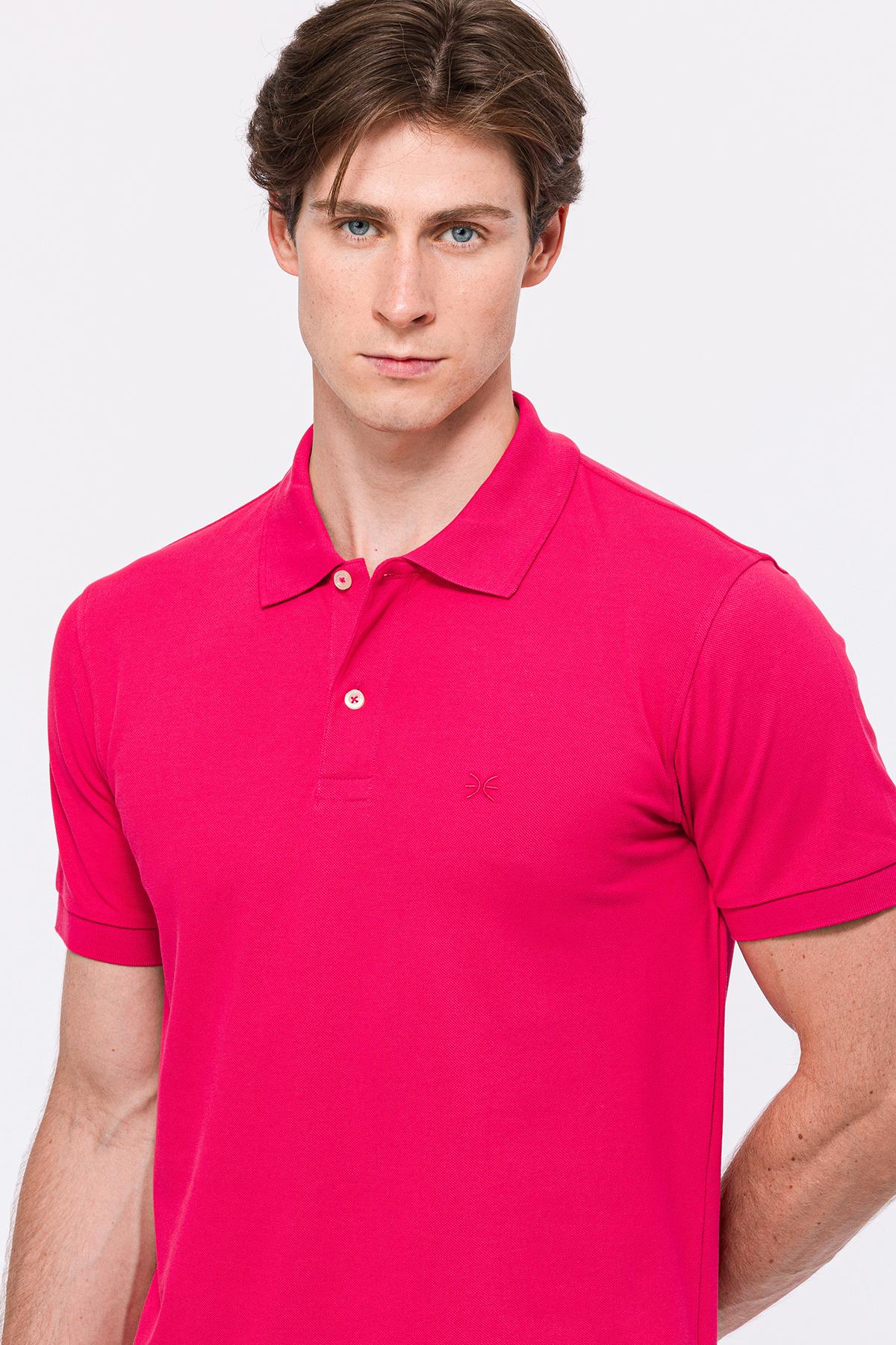 Erkek Koyu Pembe Kısa Kollu Polo Yaka T-Shirt