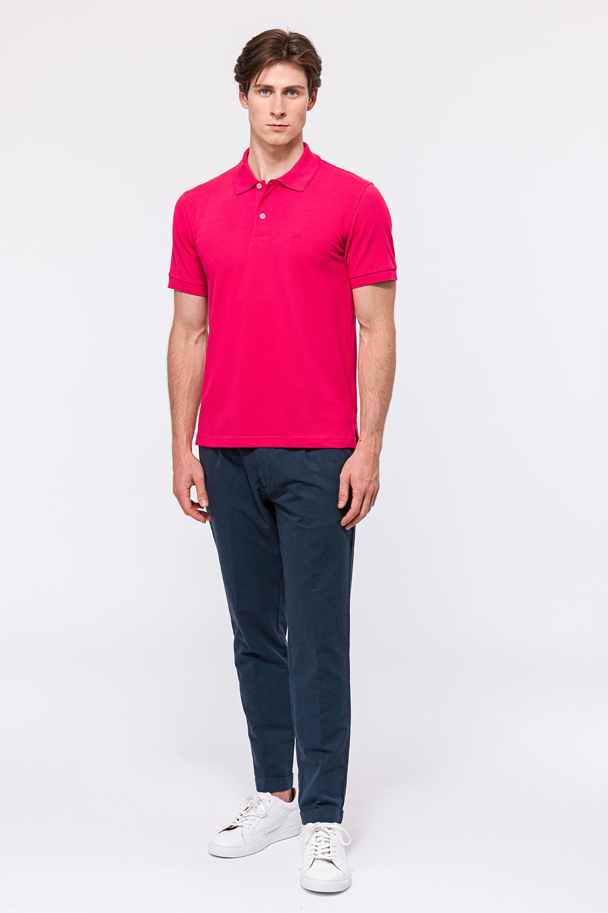 Erkek Koyu Pembe Kısa Kollu Polo Yaka T-Shirt