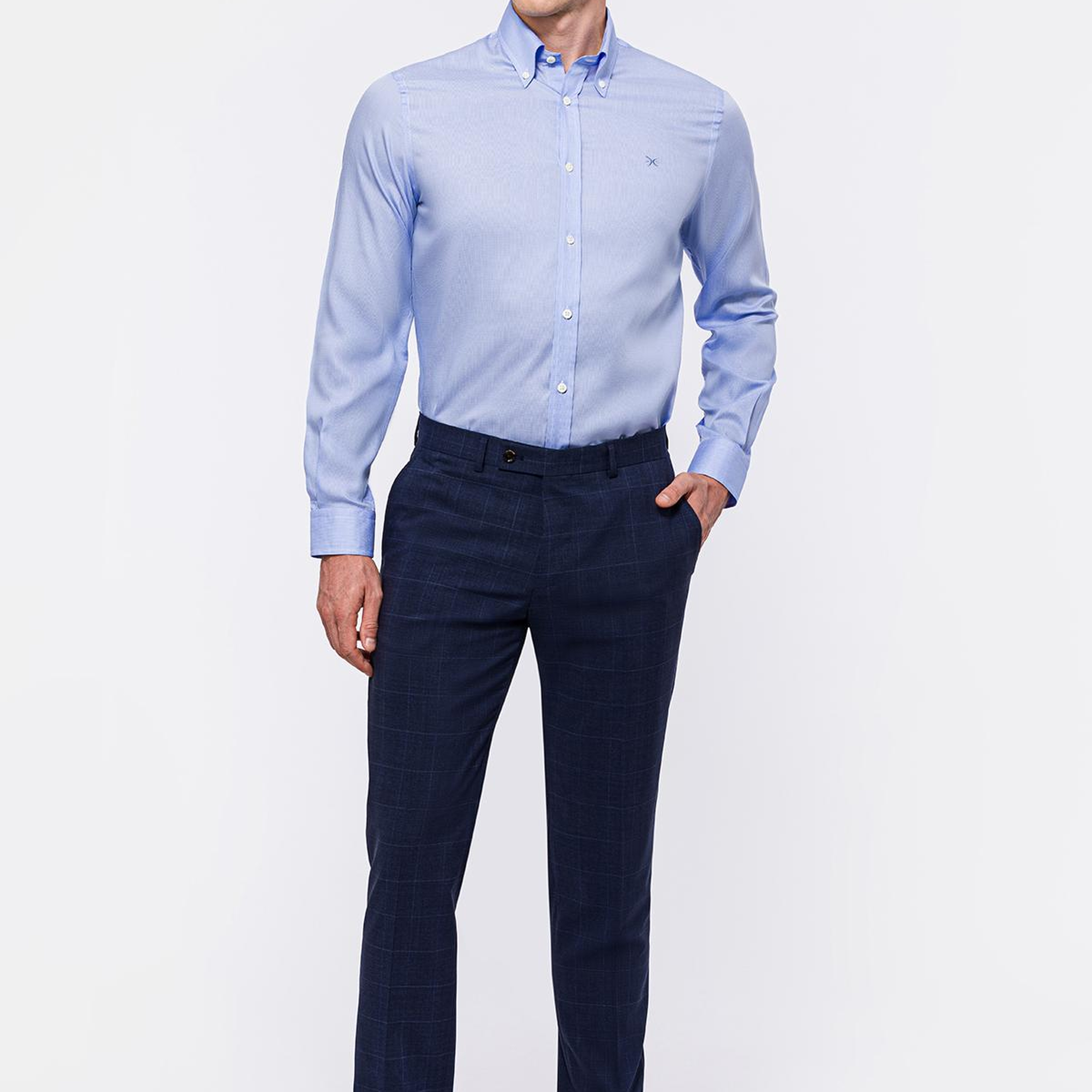 Erkek Mavi Cooper Fit Düğmeli Yaka Klasik Gömlek