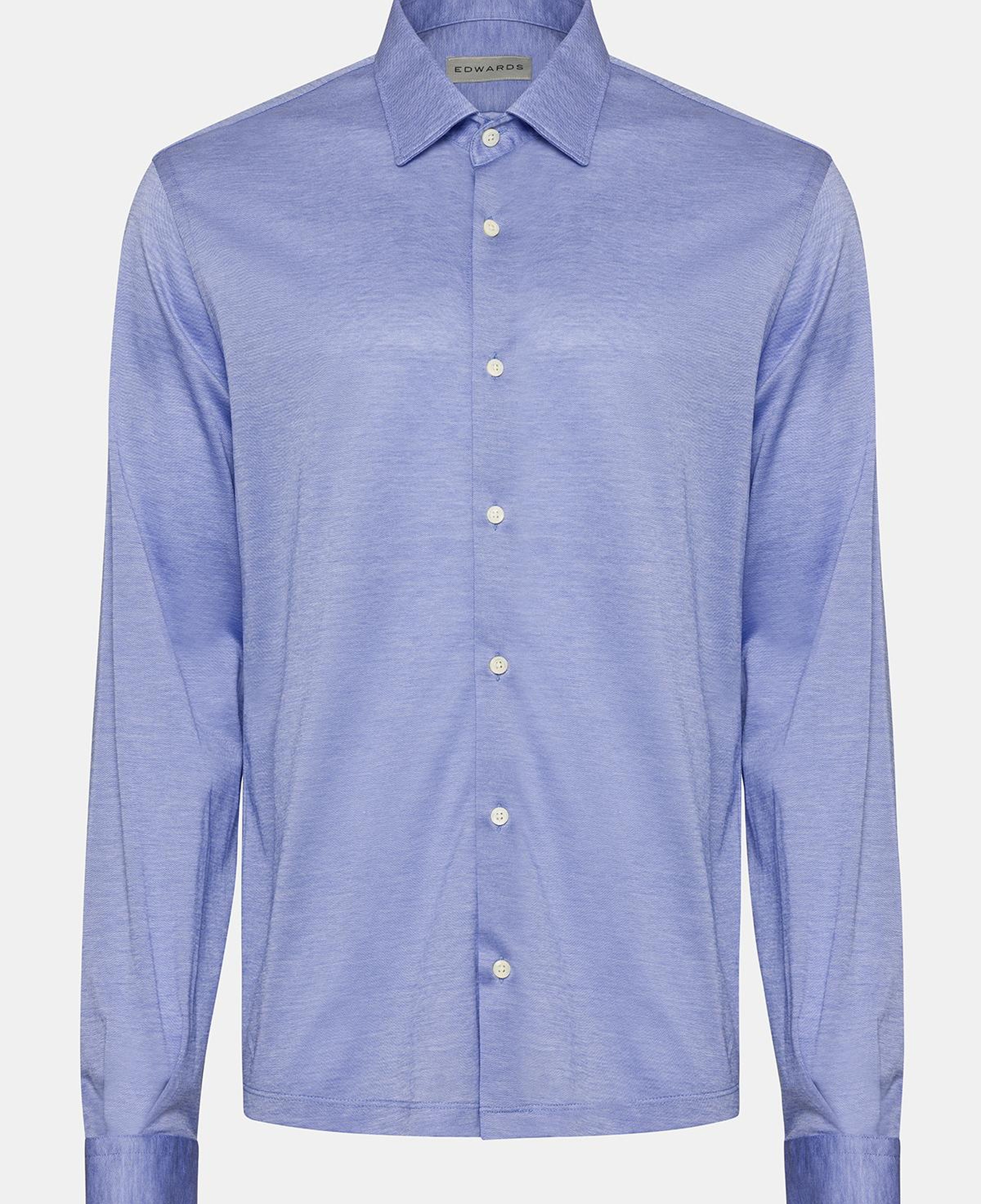 Erkek Mavi Cooper Fit Düğmeli Yaka Jersey Gömlek