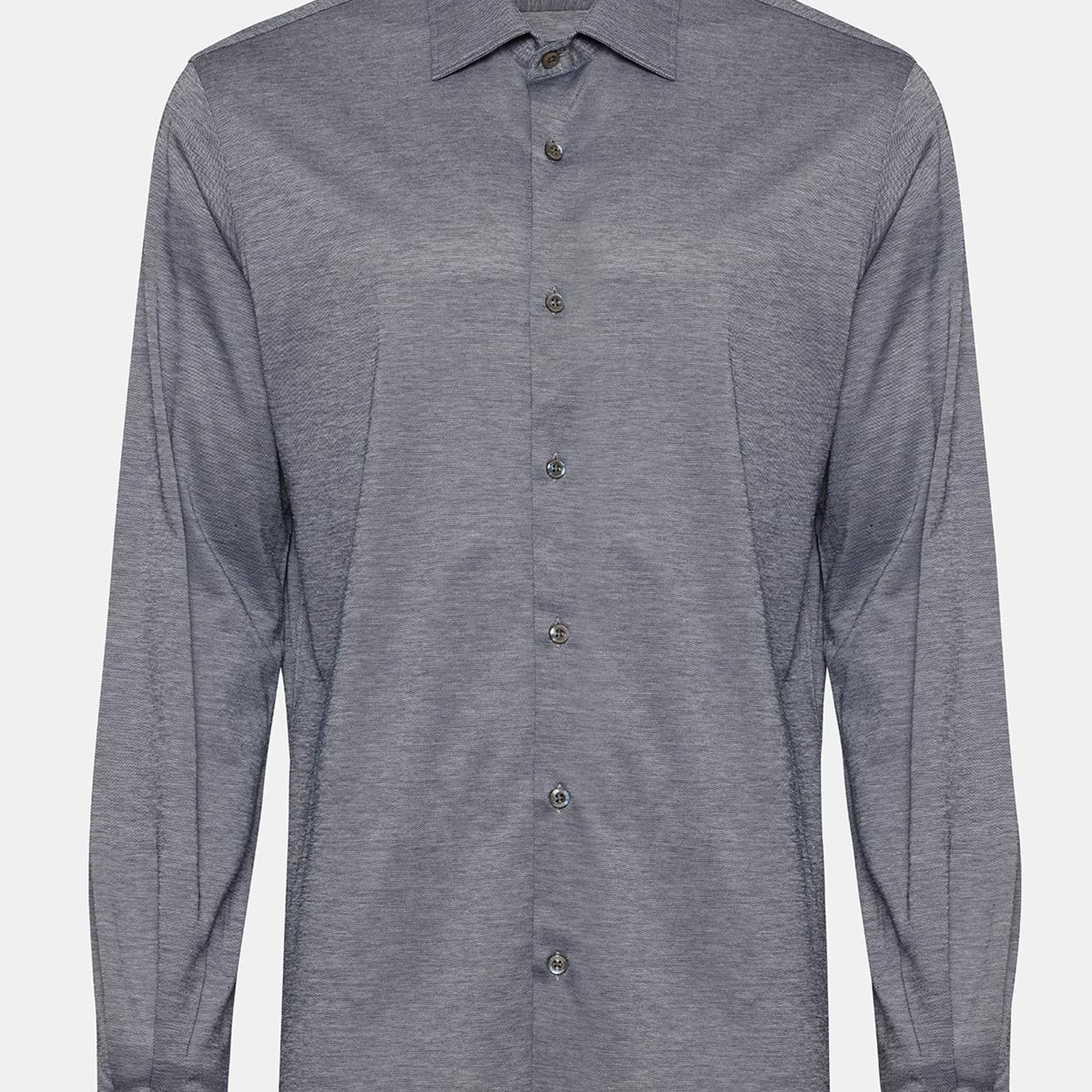 Erkek Gri Cooper Fit Düğmeli Yaka Jersey Gömlek