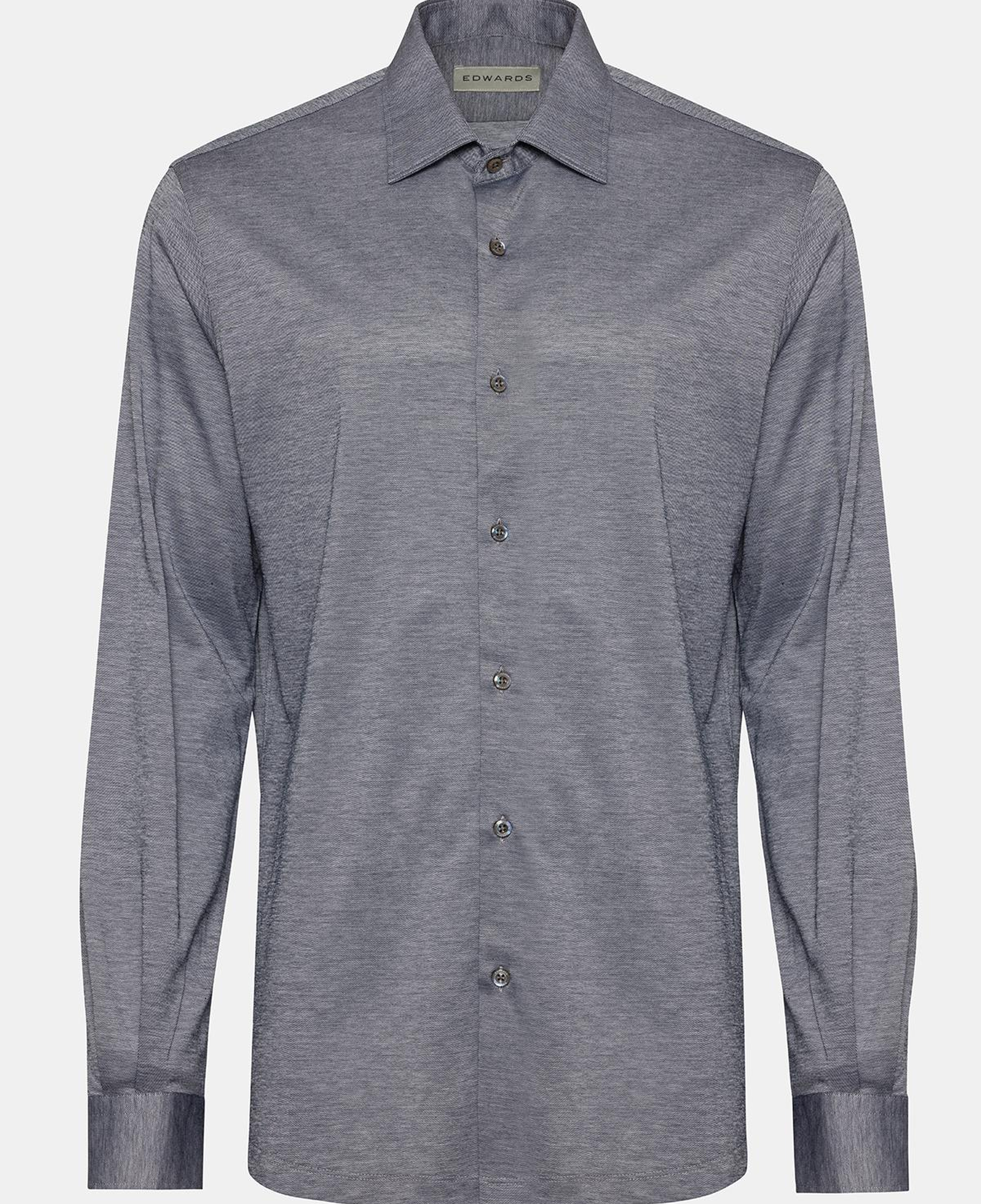 Erkek Gri Cooper Fit Düğmeli Yaka Jersey Gömlek