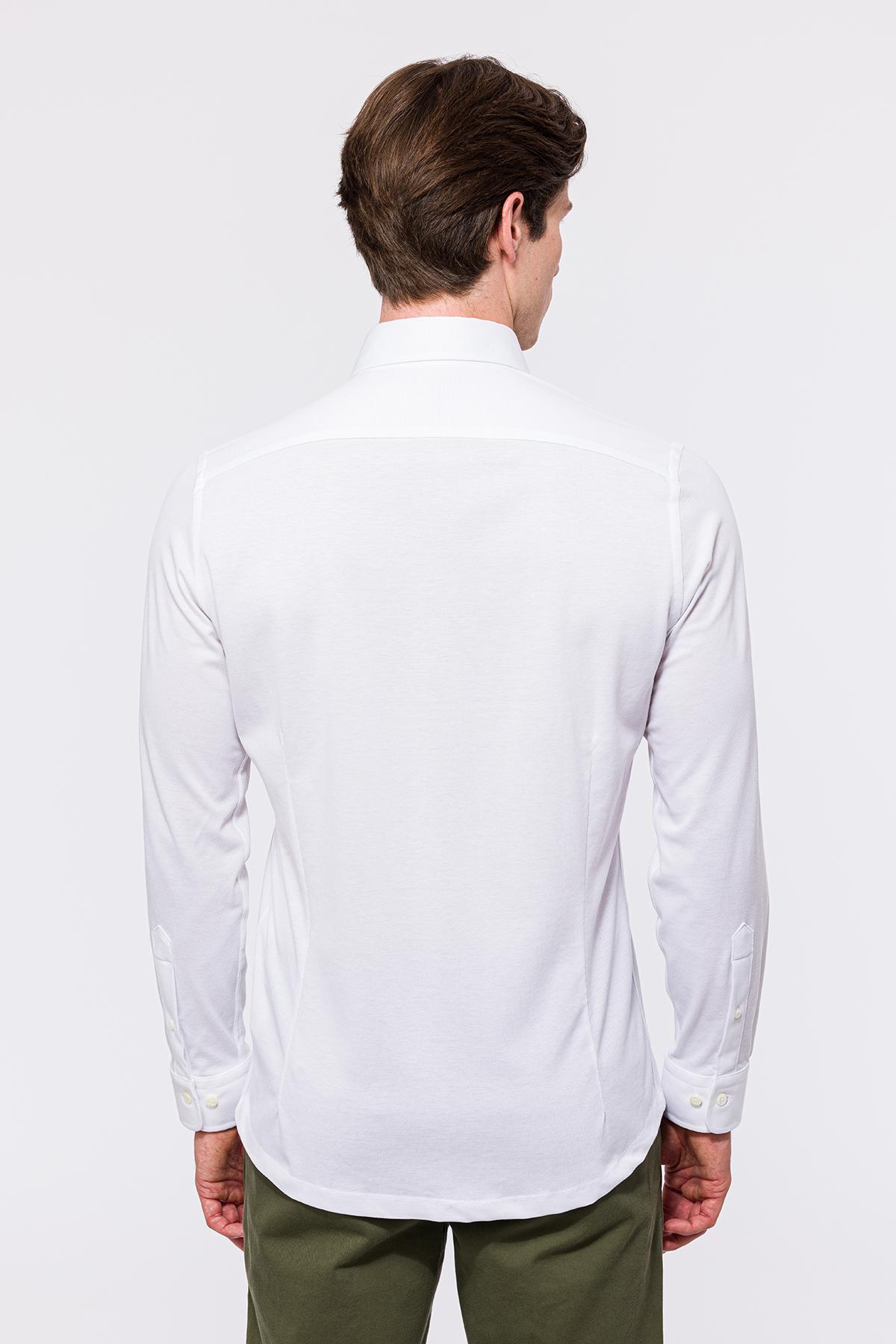 Erkek Beyaz Cooper Fit Düğmeli Yaka Pike Gömlek