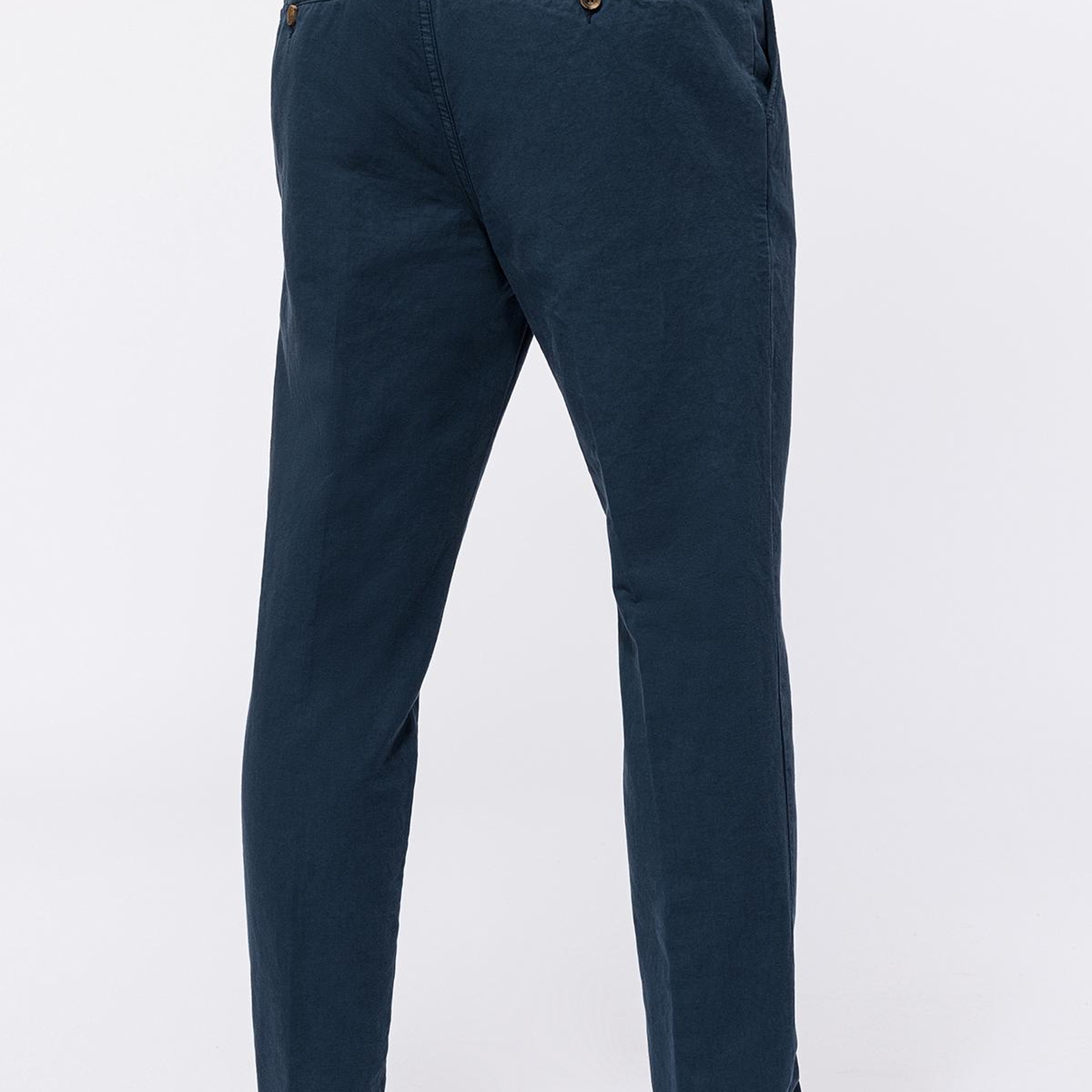 Erkek Lacivert Beli Lastikli Bağcıklı Keten Pantolon