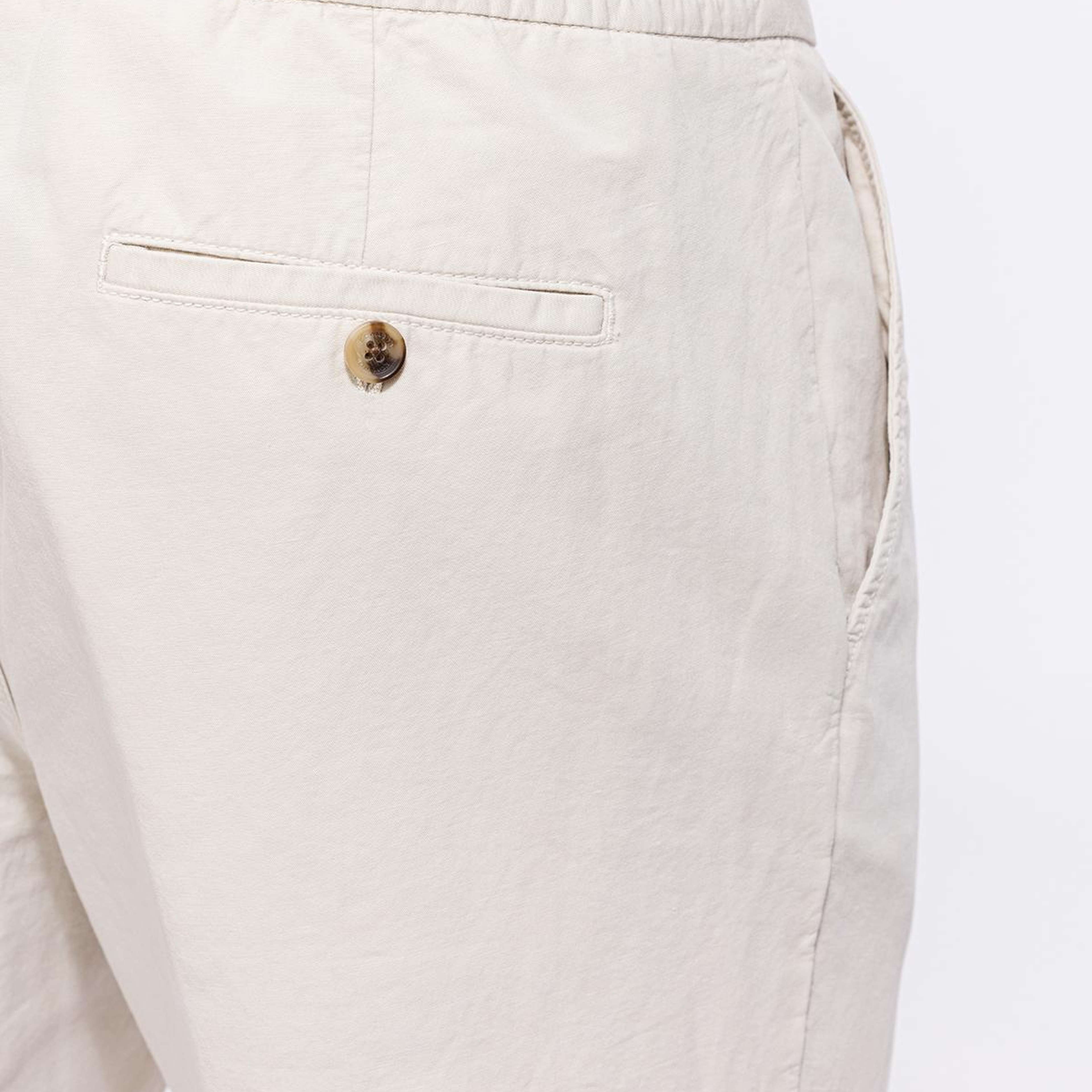 Erkek Bej Beli Lastikli Bağcıklı Keten Pantolon