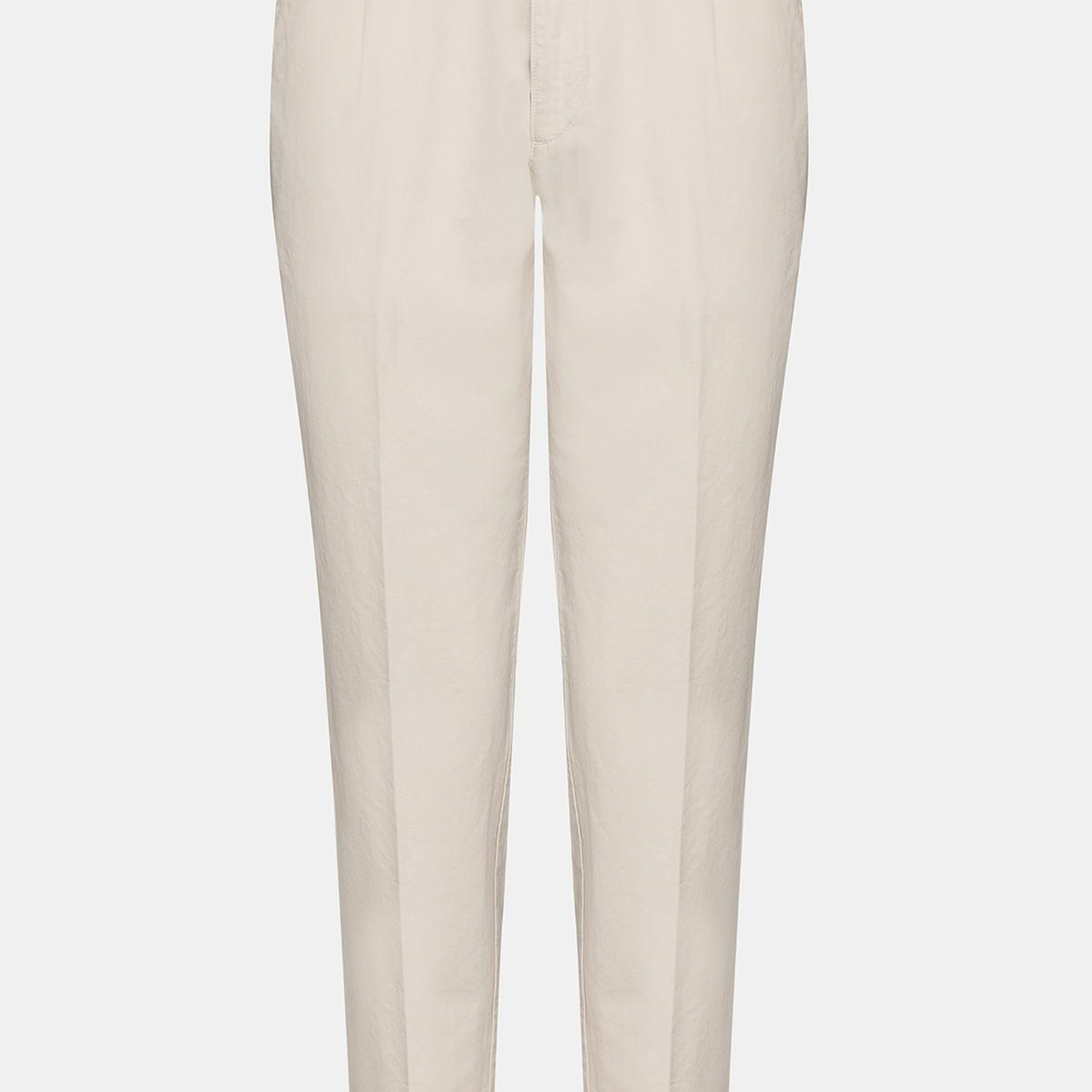 Erkek Bej Beli Lastikli Bağcıklı Keten Pantolon