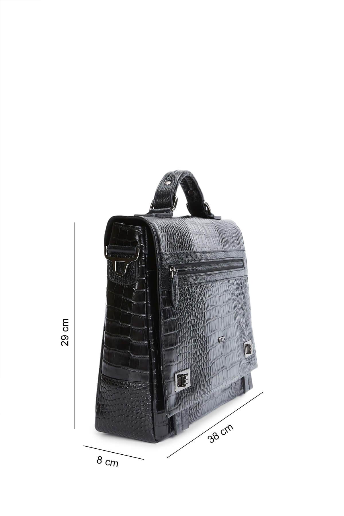 Tamer Tanca Erkek Hakiki Deri Siyah Kroko Evrak Çantası