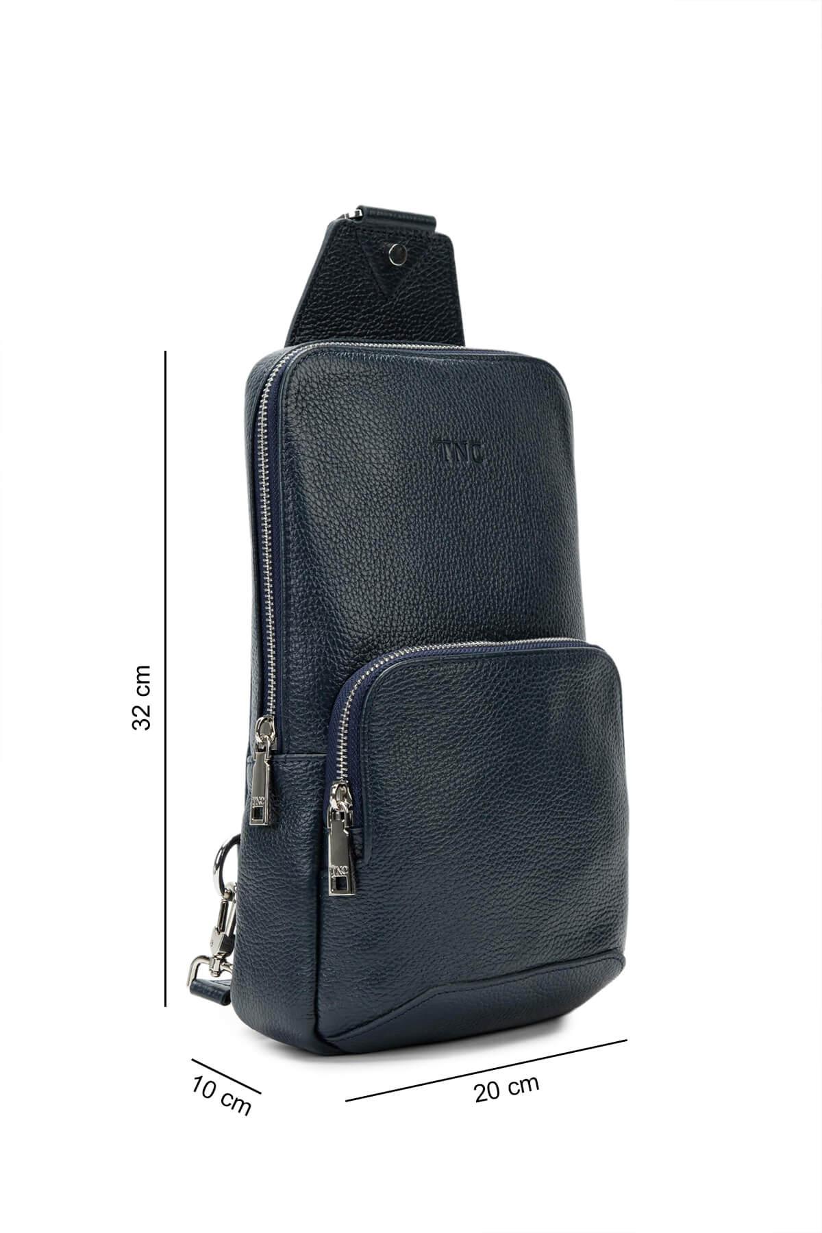 Tamer Tanca Erkek Hakiki Deri Lacivert Body Bag Çanta
