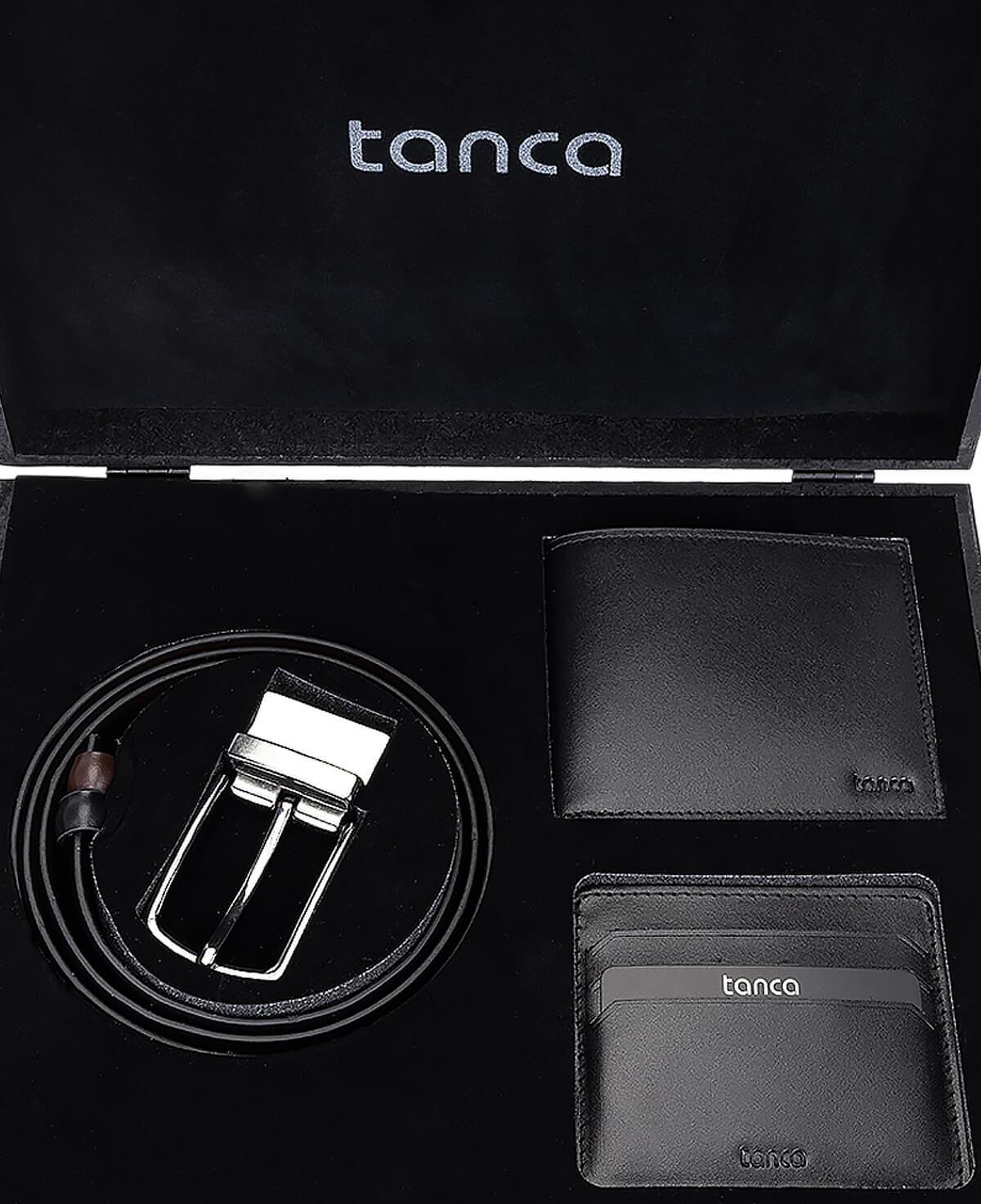 Tamer Tanca Erkek Hakiki Deri Siyah Set Kutusu