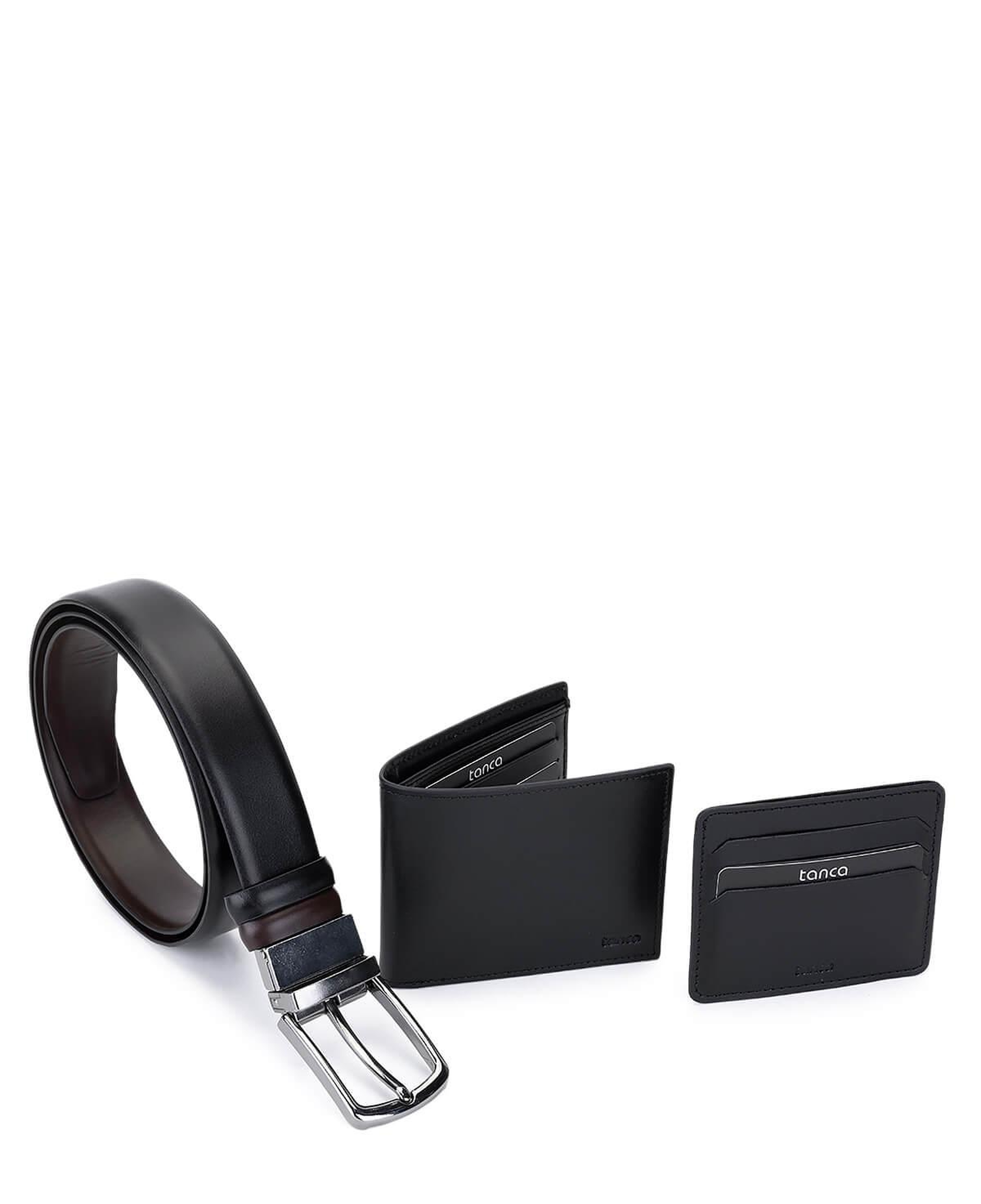 Tamer Tanca Erkek Hakiki Deri Siyah Set Kutusu
