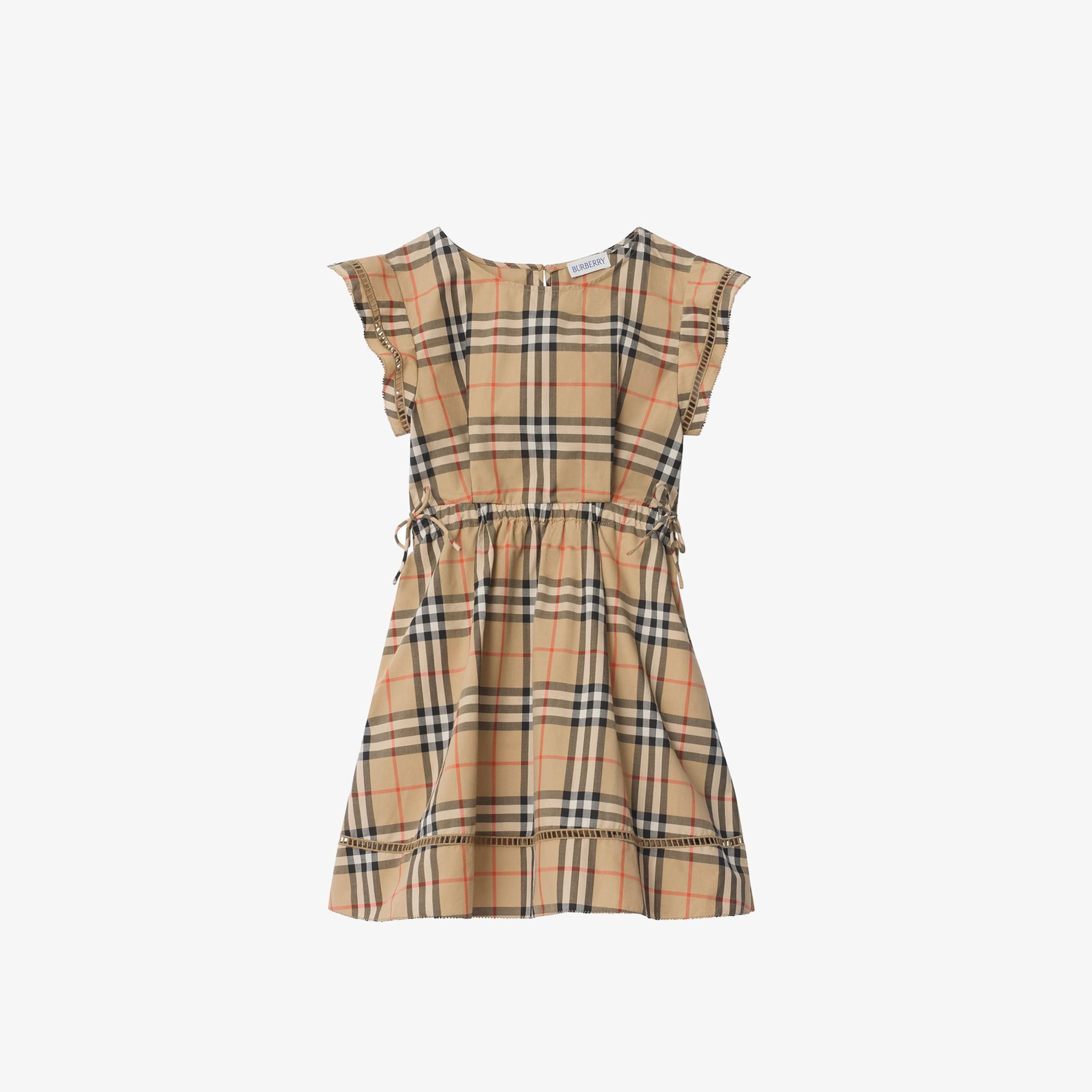Burberry Check Cotton Çocuk Bej Elbise