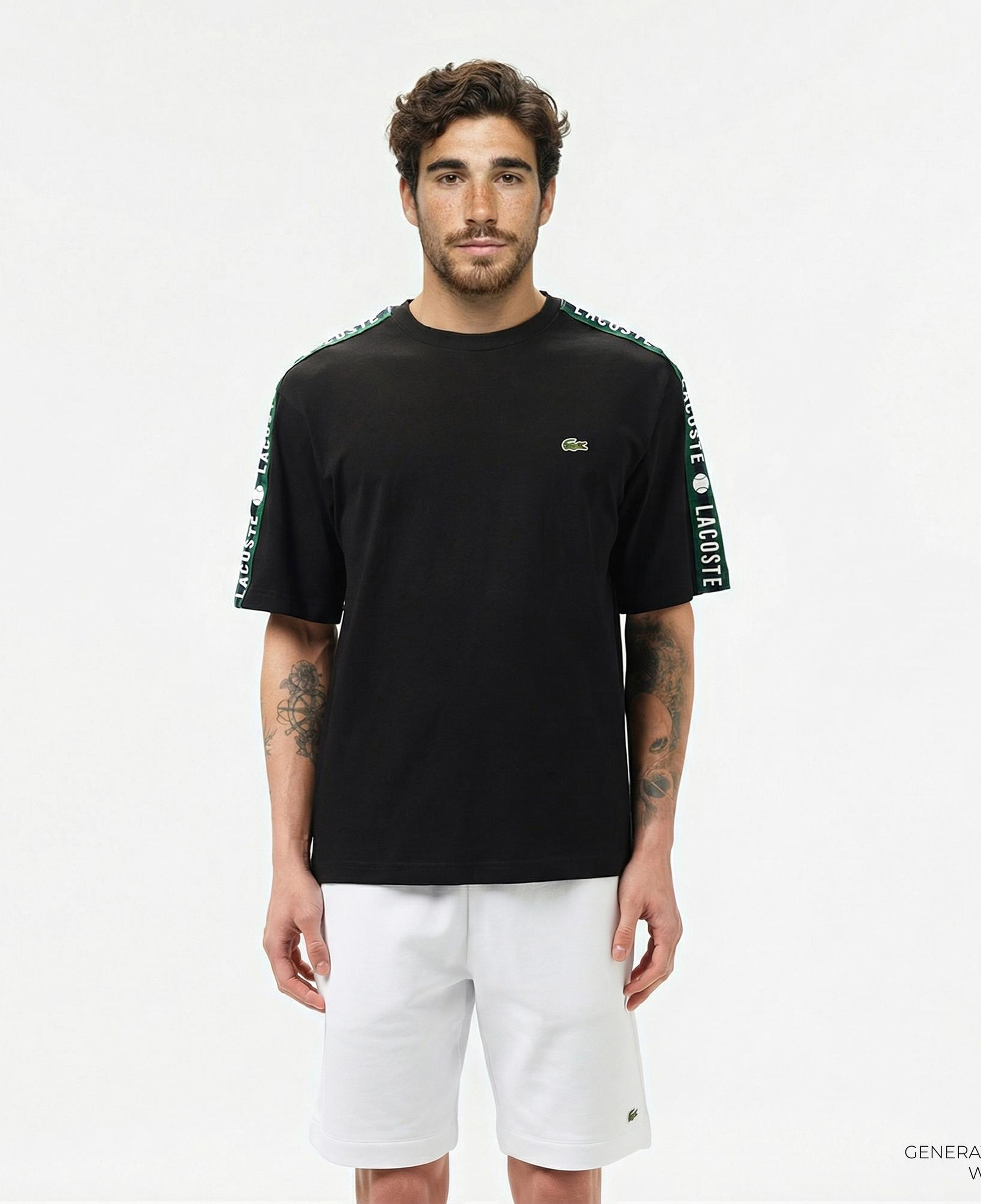 Lacoste Erkek Relaxed Fit Bisiklet Yaka Baskılı Siyah T-Shirt