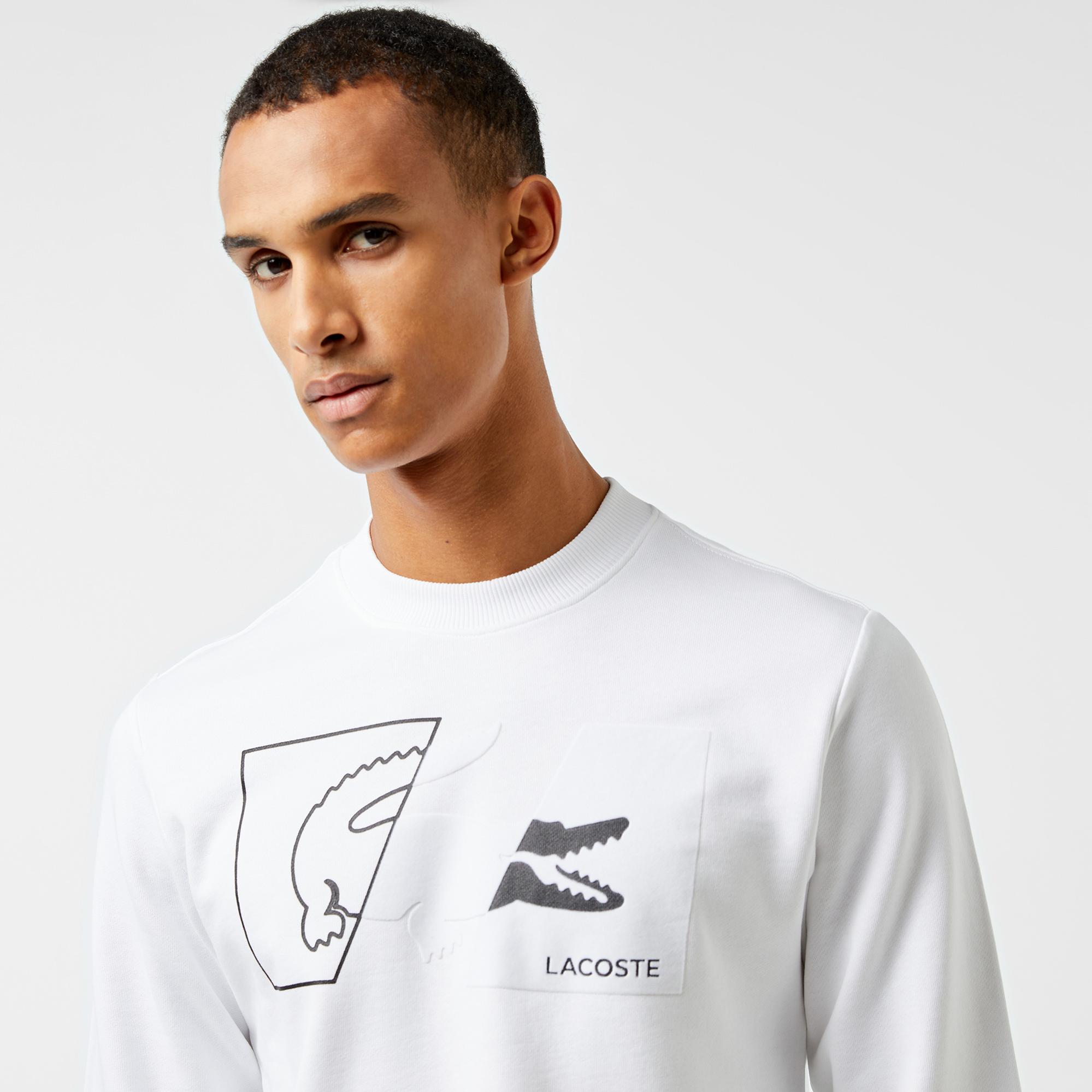 Lacoste Erkek Regular Fit Bisiklet Yaka Baskılı Beyaz Sweatshirt