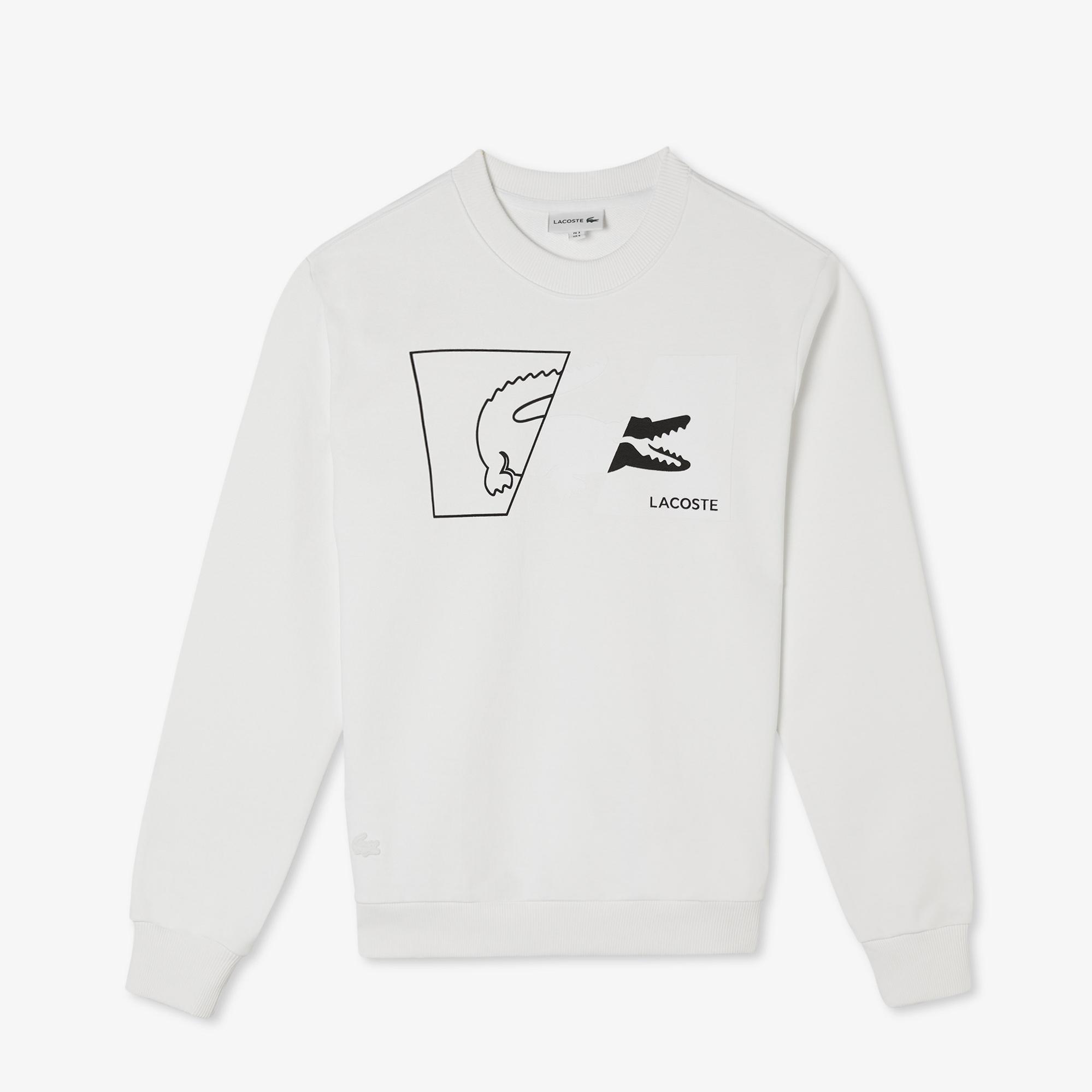 Lacoste Erkek Regular Fit Bisiklet Yaka Baskılı Beyaz Sweatshirt