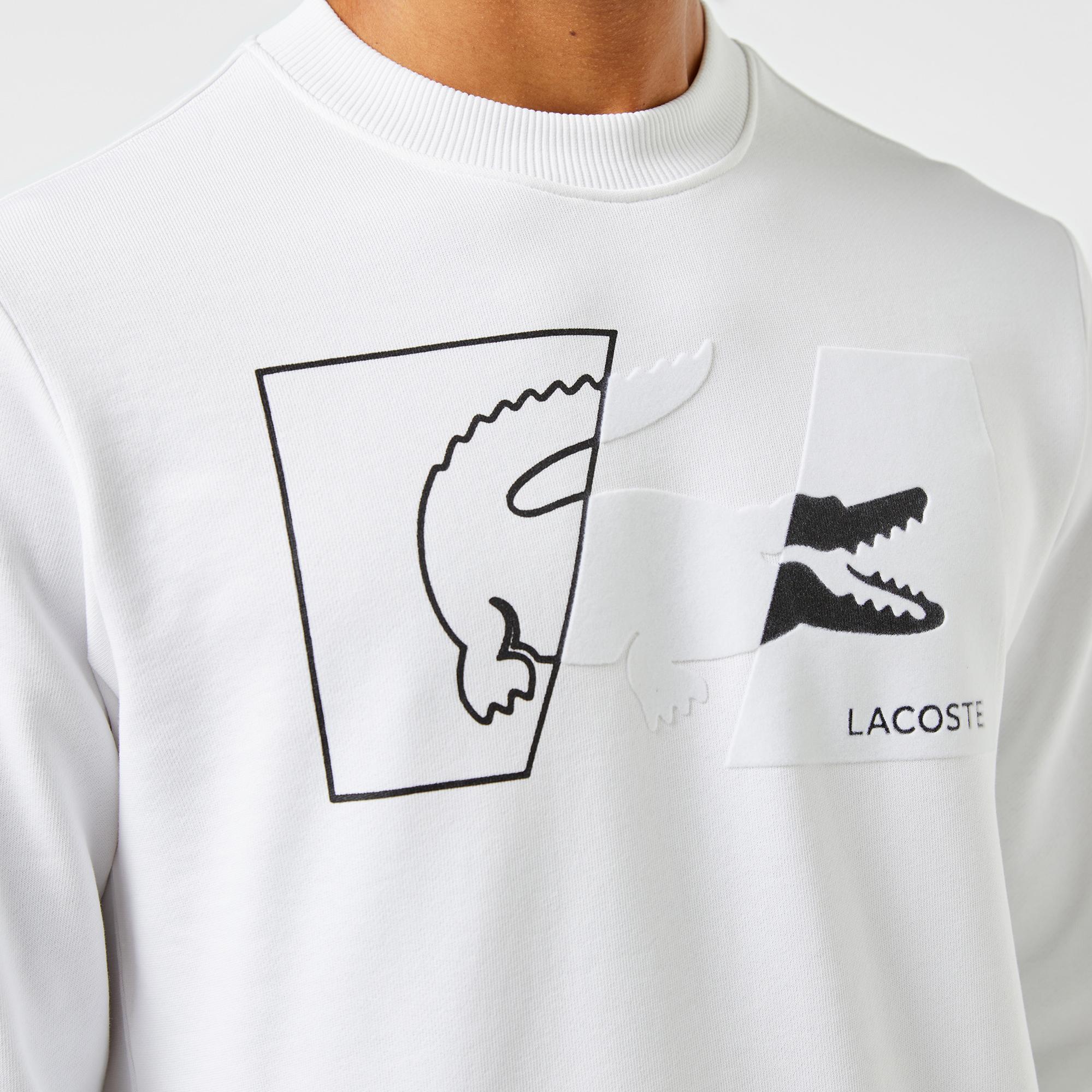 Lacoste Erkek Regular Fit Bisiklet Yaka Baskılı Beyaz Sweatshirt