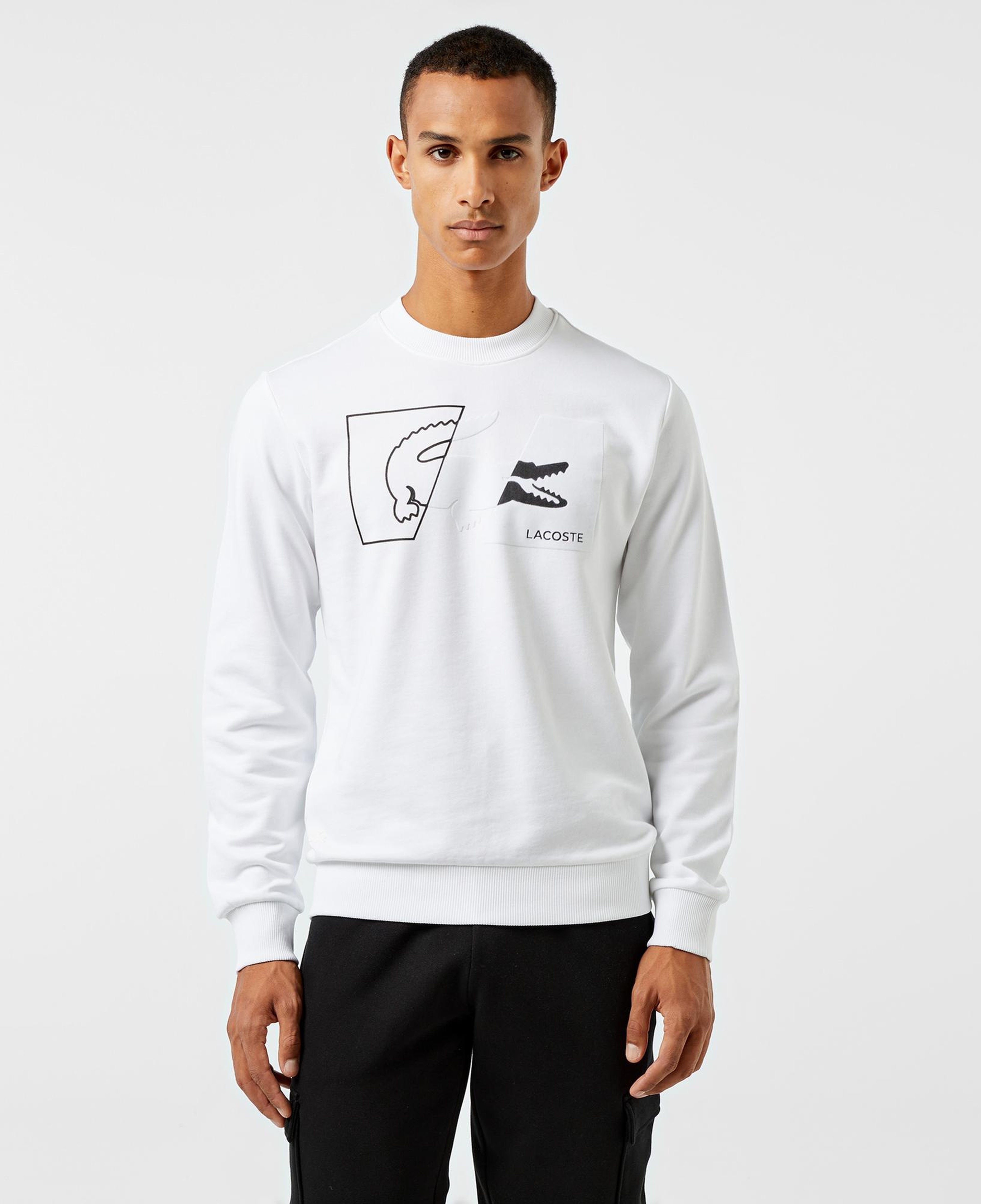 Lacoste Erkek Regular Fit Bisiklet Yaka Baskılı Beyaz Sweatshirt