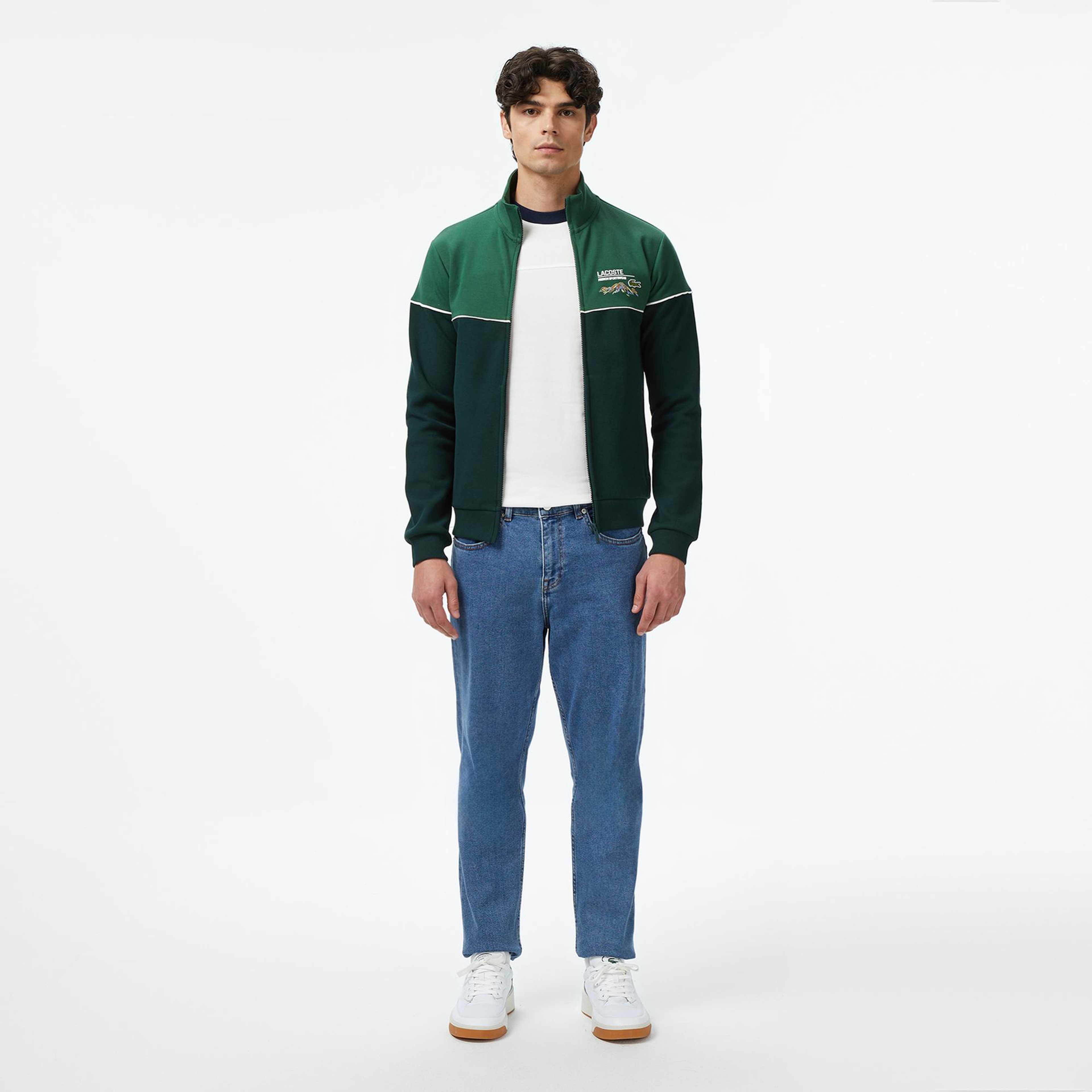 Lacoste Erkek Slim Fit Fermuarlı Renk Bloklu Yeşil Sweatshirt