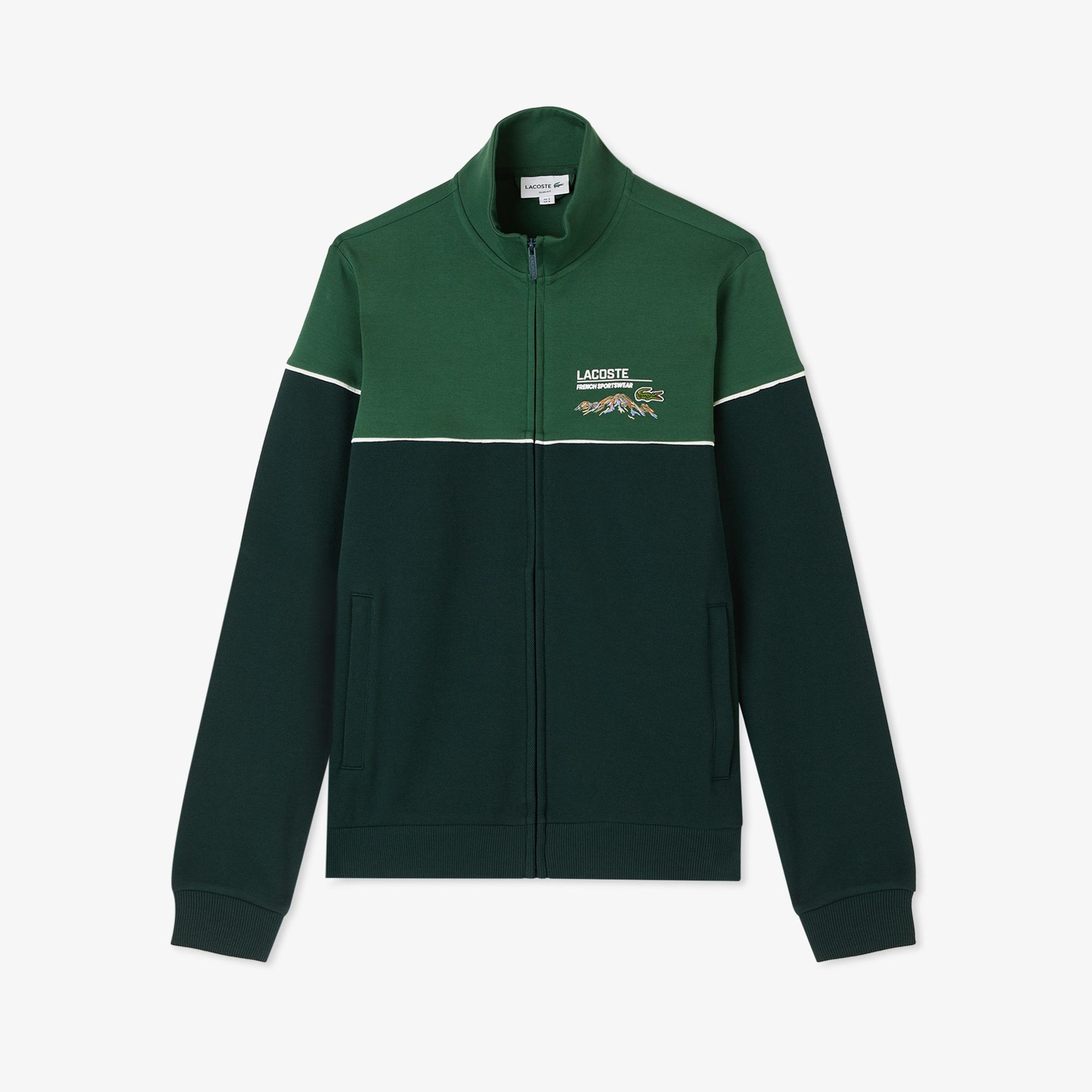 Lacoste Erkek Slim Fit Fermuarlı Renk Bloklu Yeşil Sweatshirt