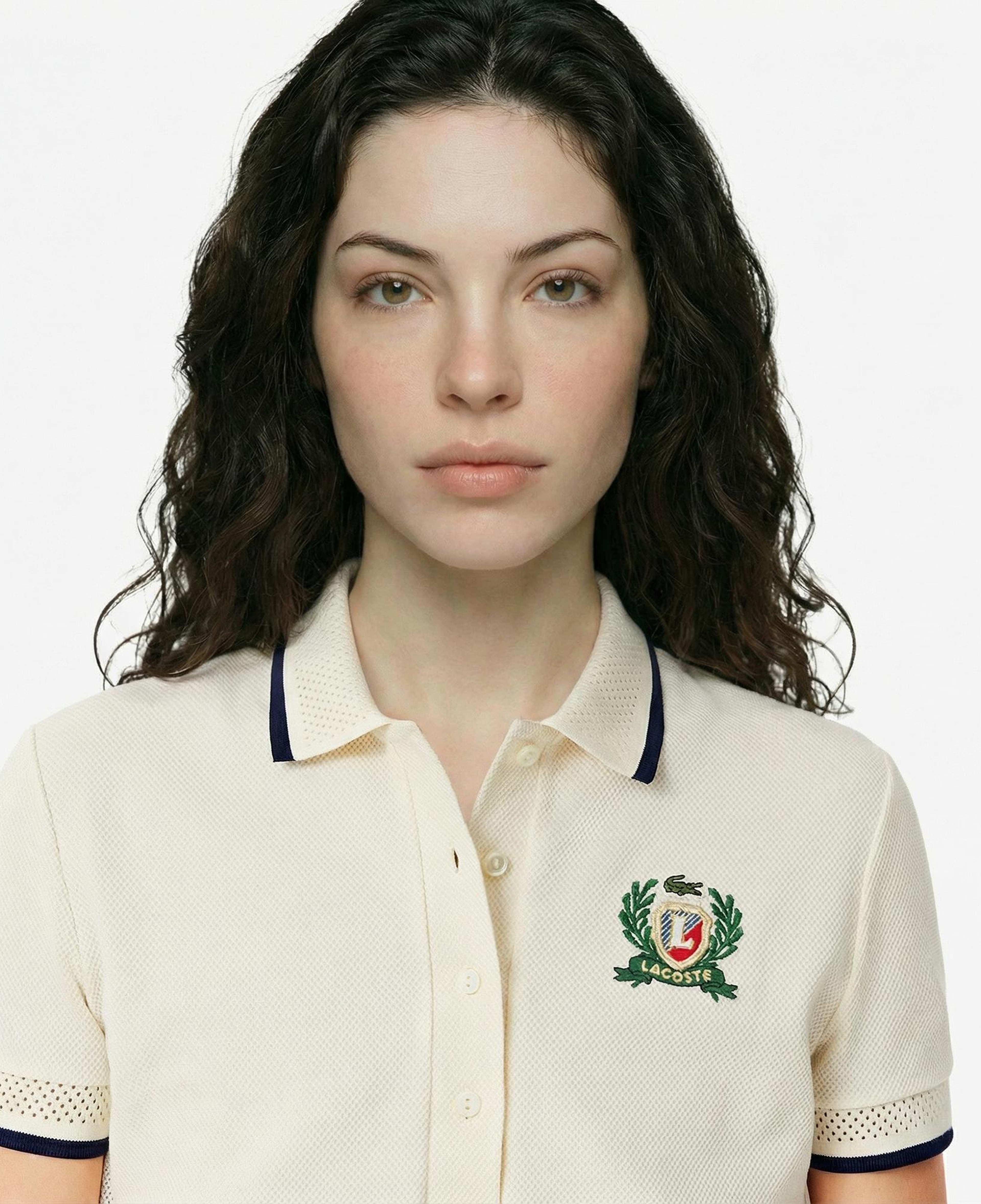 Lacoste Kadın Slim Fit Renk Bloklu Bej Polo