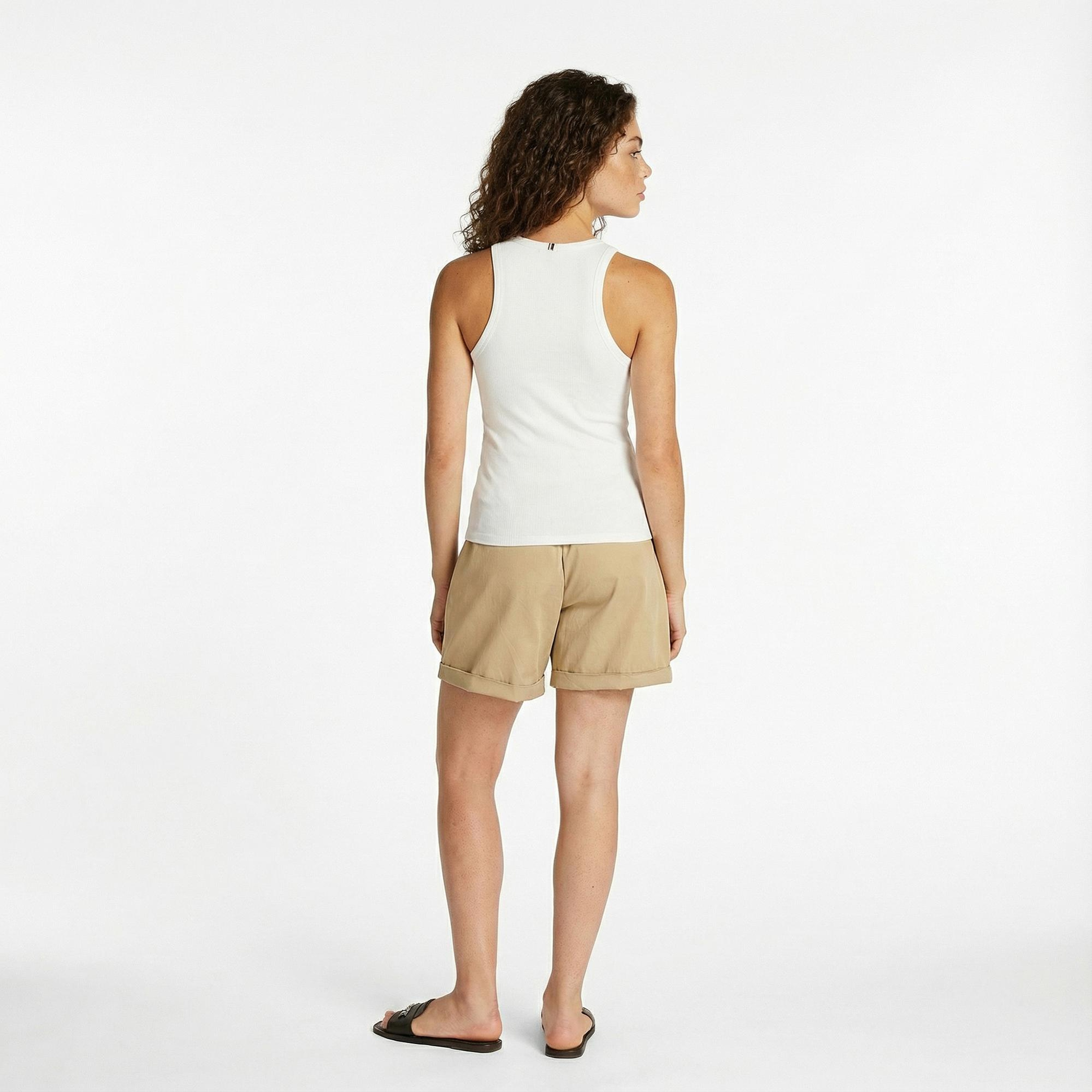 Tommy Hilfiger Slim 5X2 Rib Tank Kadın Beyaz Kolsuz T-Shirt