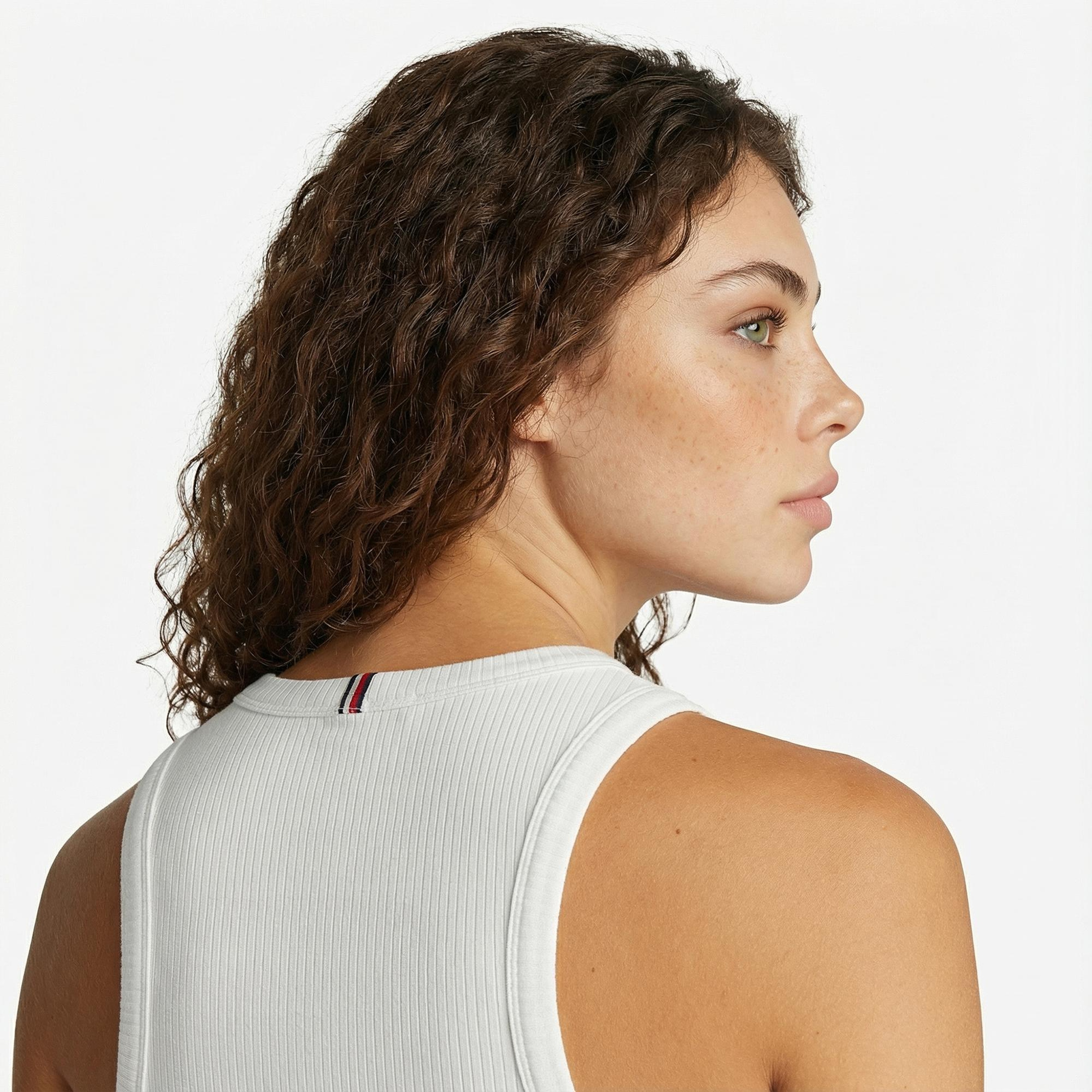Tommy Hilfiger Slim 5X2 Rib Tank Kadın Beyaz Kolsuz T-Shirt