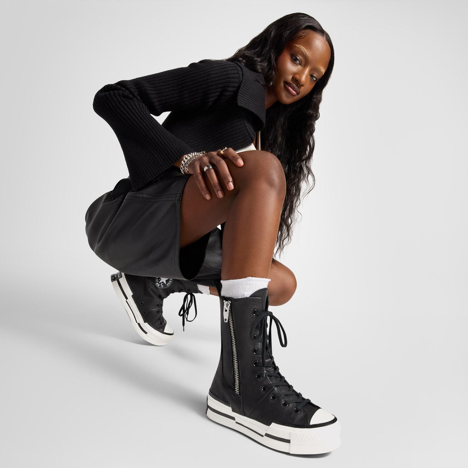 Converse Chuck 70 Plus XHi Unisex Siyah Deri Platform Sneaker