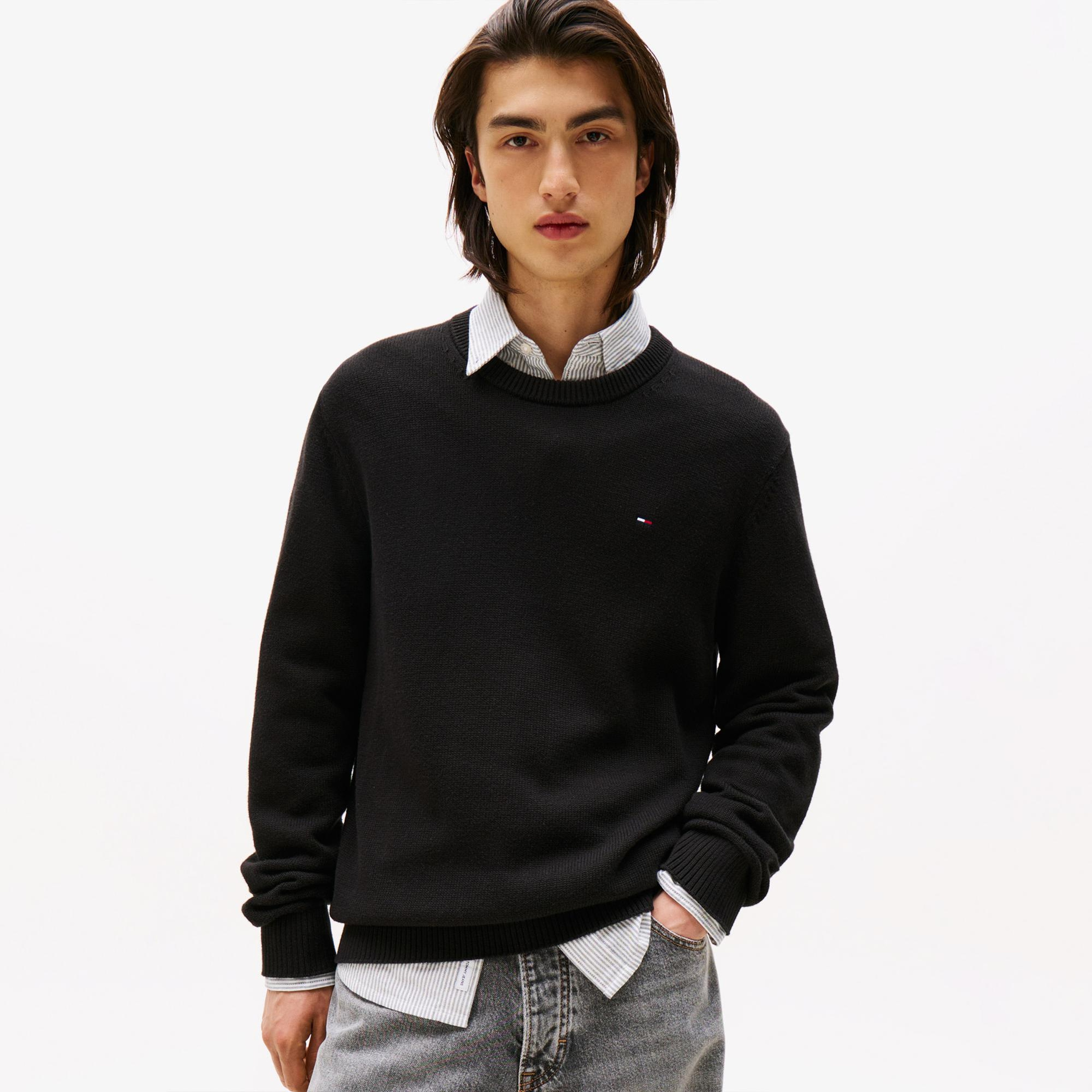 Tommy Jeans Slim Essentials Erkek Siyah Kazak