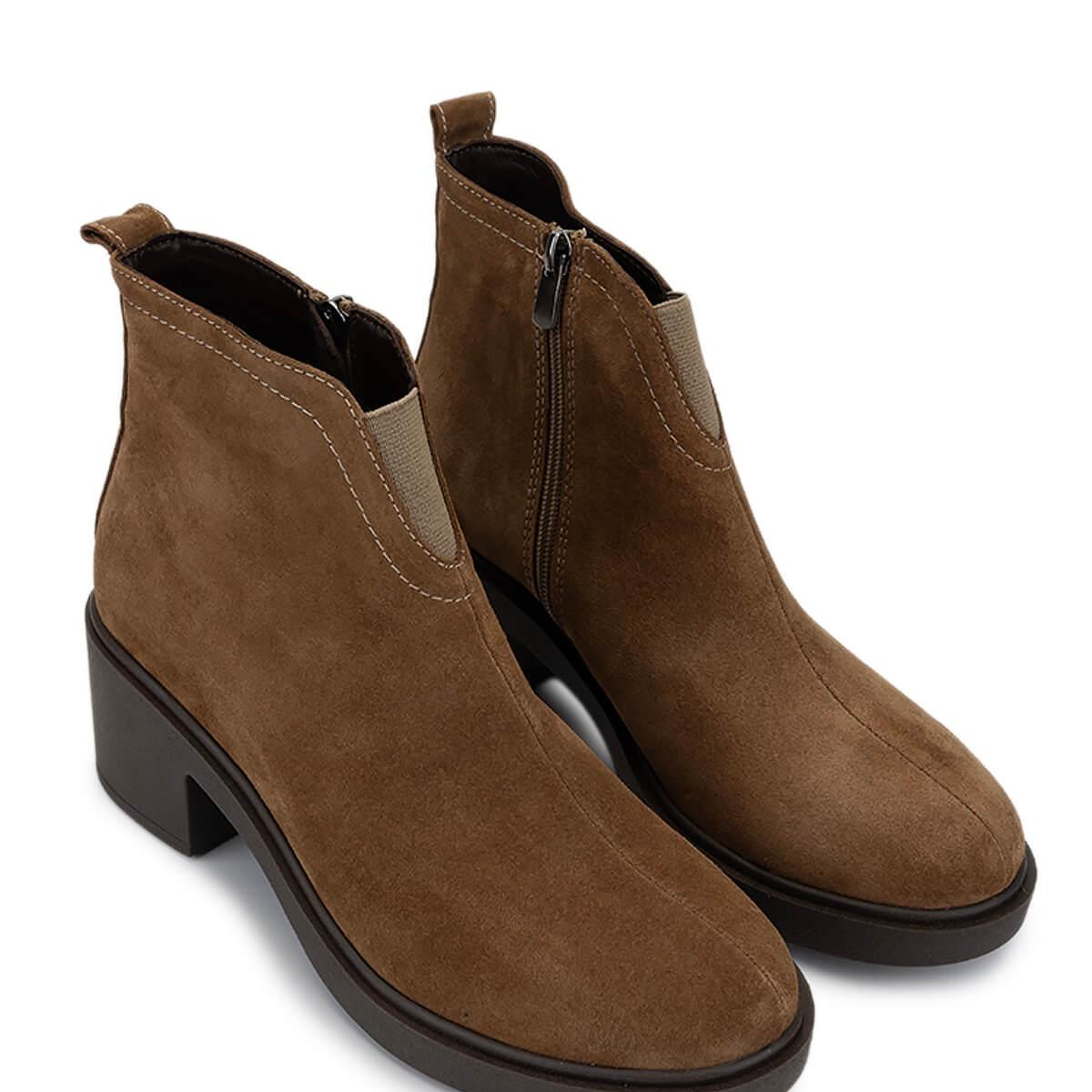 Tamer Tanca Kadın Hakiki Deri Taba Süet Topuklu Bot