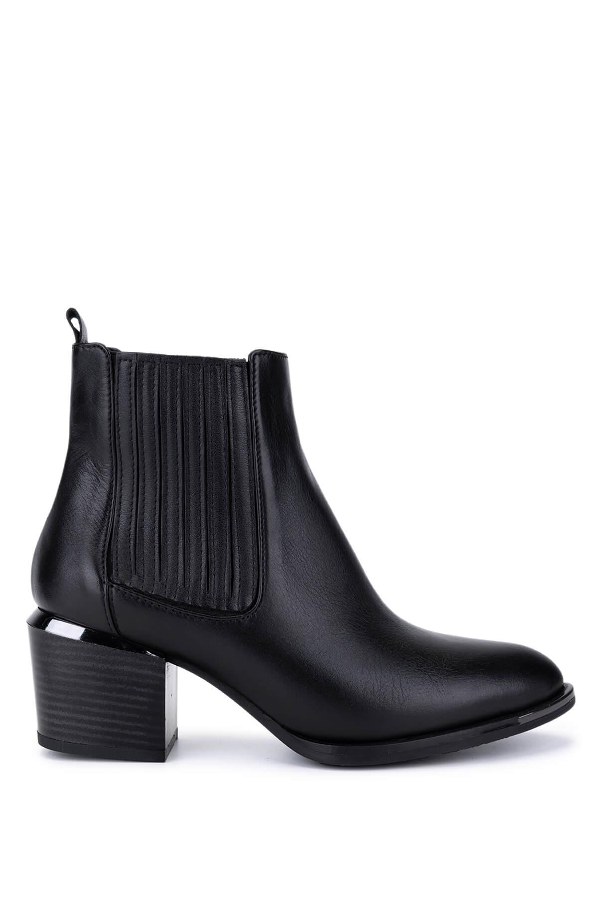 Tamer Tanca Kadın Hakiki Deri Siyah Deri Topuklu Bot