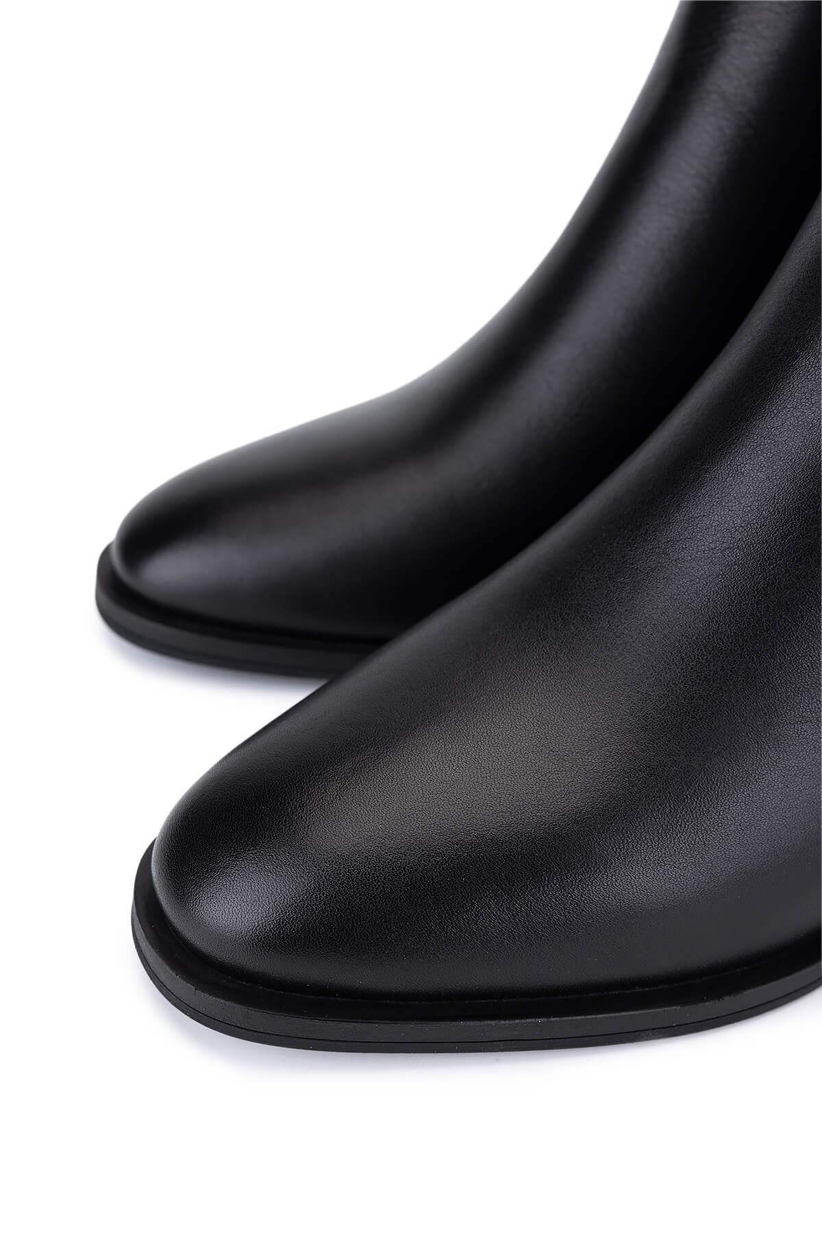 Tamer Tanca Kadın Hakiki Deri Siyah Deri Topuklu Bot