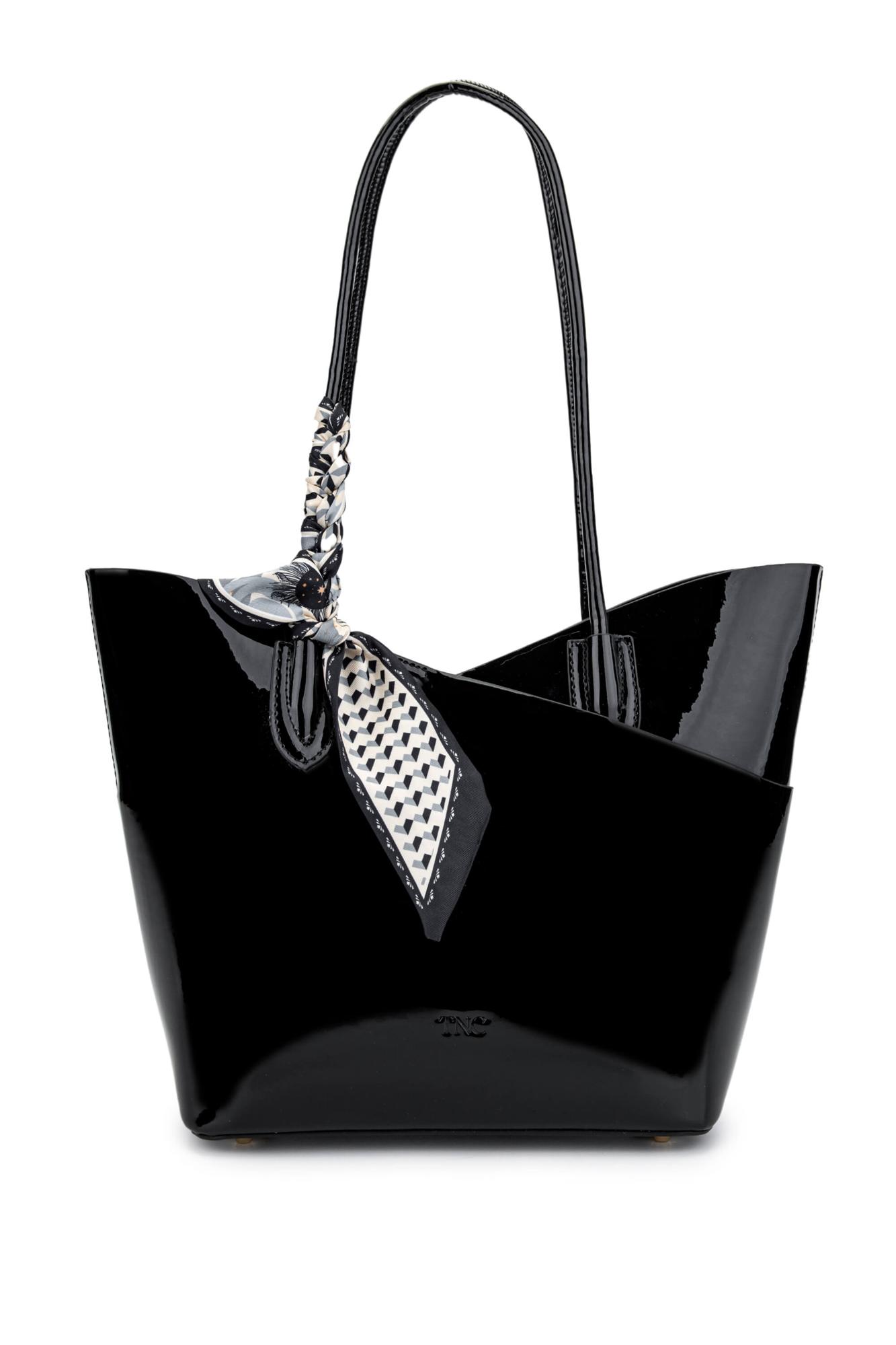 Tamer Tanca Kadın Suni Deri Siyah Rugan Kol Çantası