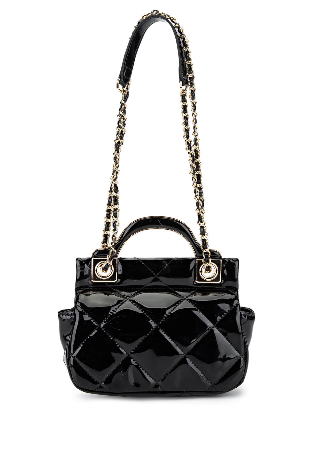 Tamer Tanca Kadın Suni Deri Siyah Rugan Omuz Çanta