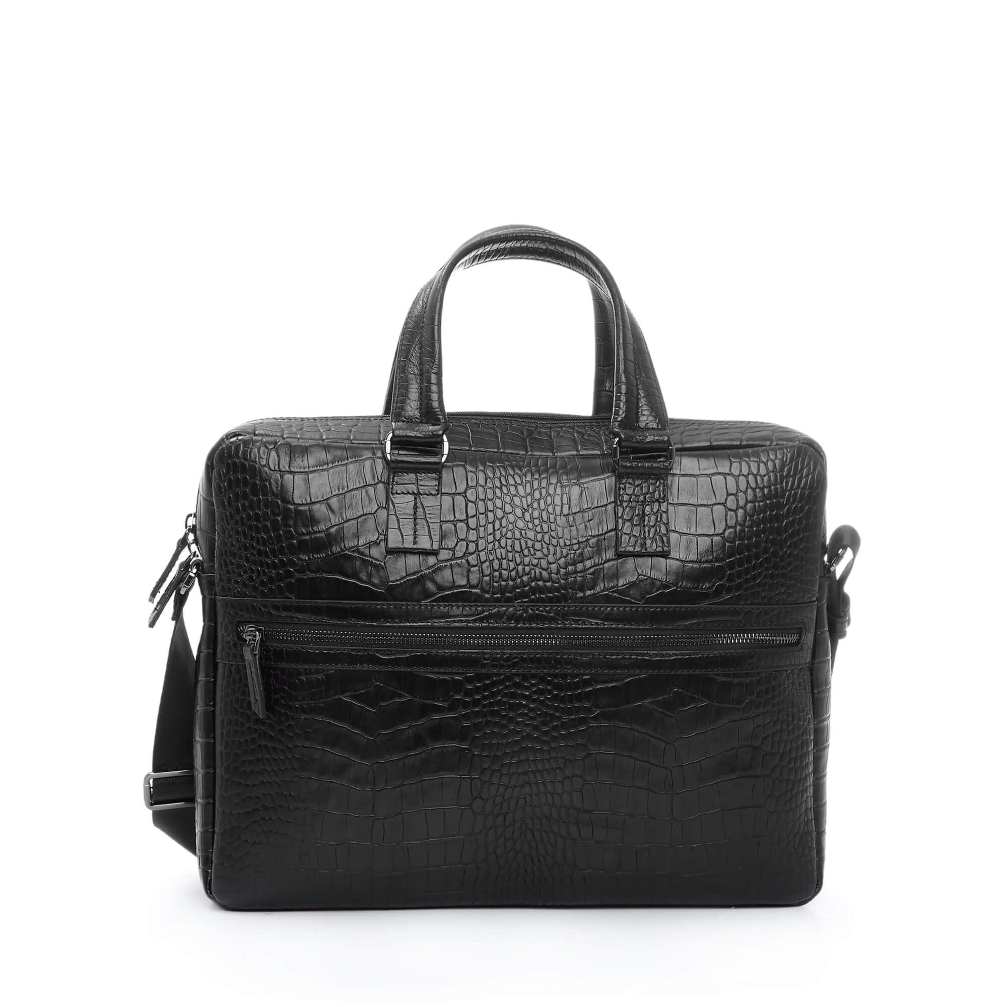 Tamer Tanca Erkek Hakiki Deri Siyah Kroko Evrak Çantası