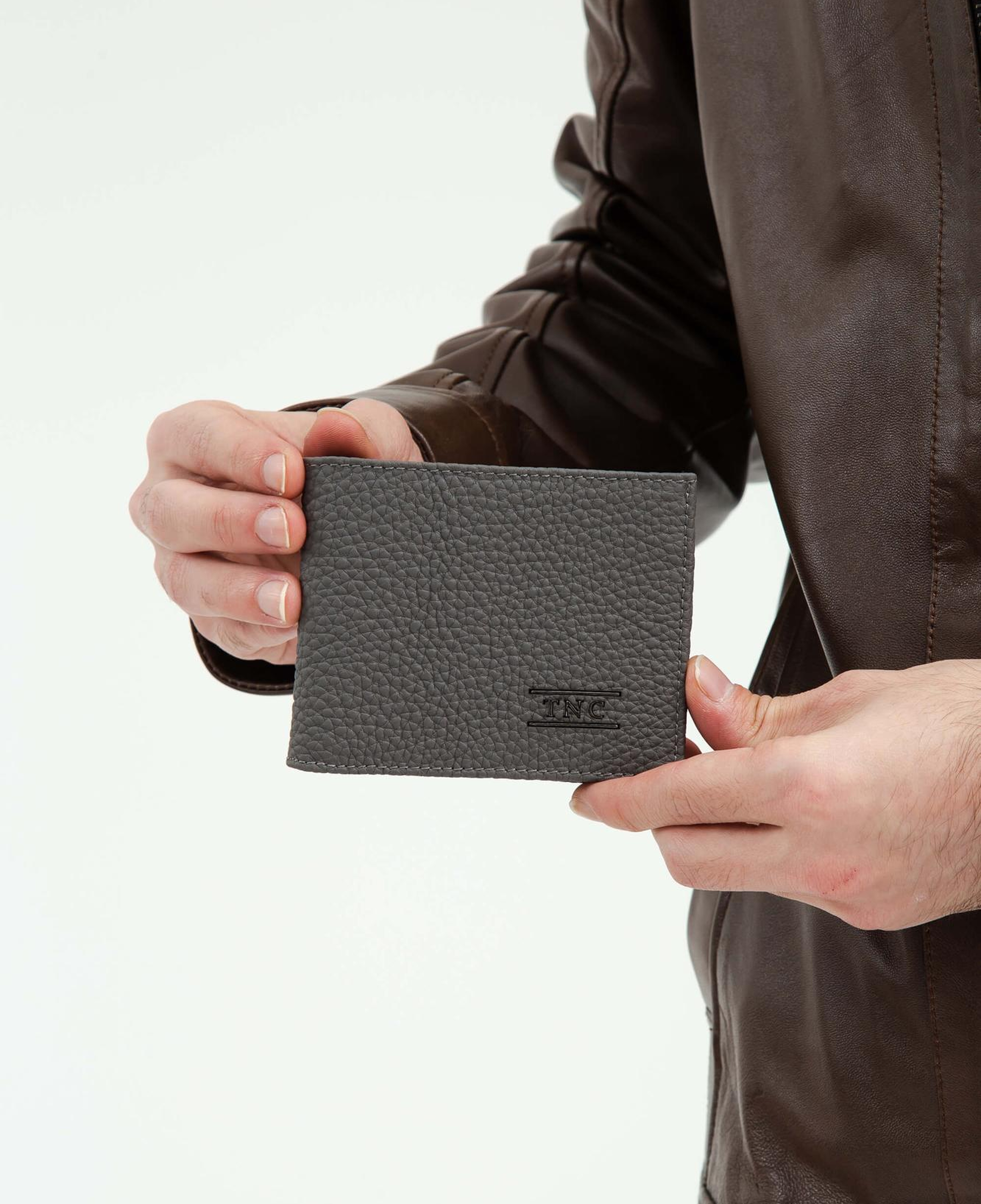 Tamer Tanca Erkek Hakiki Deri Gri Cüzdan Cuzdan