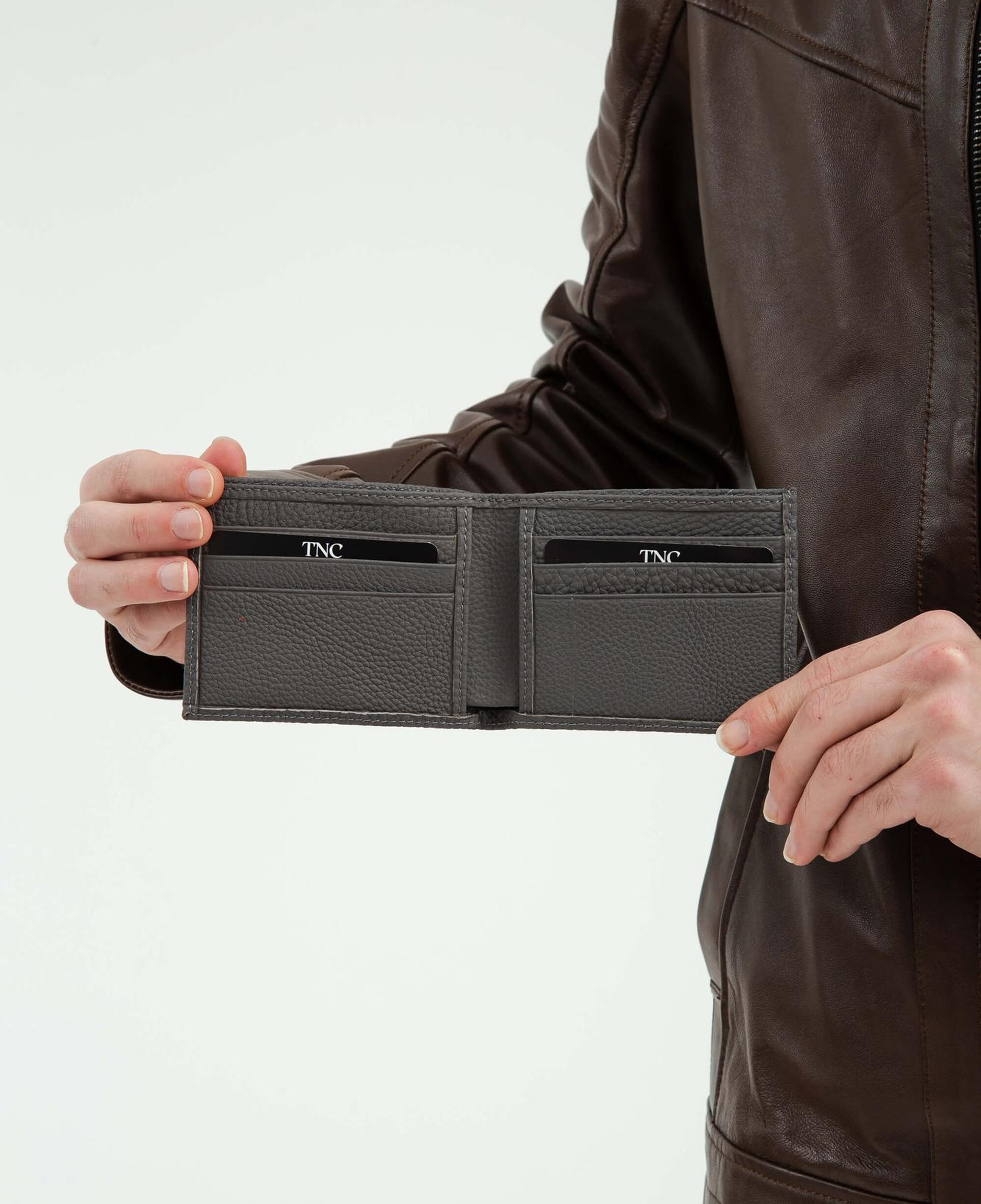 Tamer Tanca Erkek Hakiki Deri Gri Cüzdan Cuzdan